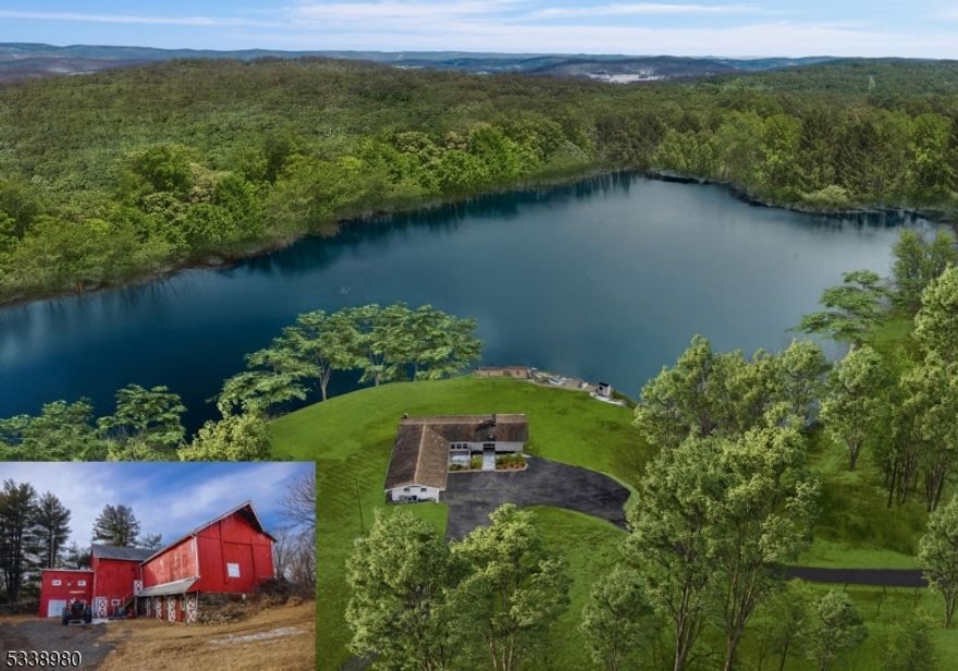 Discover the Wantage Wonder! An unmatched opportunity to own a private nearly 100 Acre Estate with Views everywhere, complete with a fully furnished Mid Century Modern 5 bed, 3 baths Lakefront home with Barn, Greenhouse, all which comes with a ton of extras like a Sea-Doo jetski, 7 ATVs, a tractor, farm equipment, and much more!! Opportunities including: subdividing, equestrian operations, livestock farming, crop production, managed forestry, aquaculture, renewable energy generation, or operating a seasonal farm market. Ideal for horse enthusiasts seeking agricultural flexibility and income potential! At the heart of this extraordinary property is an 18-acre private lake, perfect for fishing, boating, and recreation. The estate also features a boat ramp, fishing dock, a golf "green , a 7-stall barn with a chicken coop, a 4,000 sq. ft. greenhouse with natural spring irrigation, and a 15+ acre fenced pasture for cows or horses. With walking trails lined with fruit trees, a private one-mile hiking path through a 50+ acre forest, and a prime location near High Point National Park and under 1.5 hours from NYC, this property is an incredible blend of luxury, recreation, sustainability, & income. Priced to include all furnishings and equipment, this is a true retreat a rare find offering endless possibilities such as short term rentals, weddings, farming, the list goes on and on! Property goes to 2 streets (Armstrong & Sherman Ridge). Maps available!