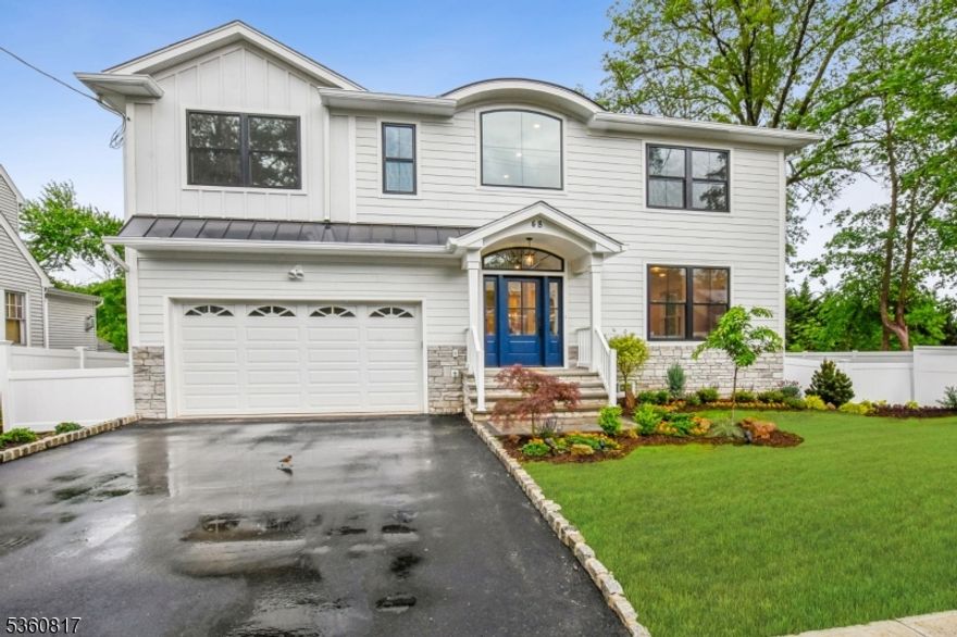 Welcome to this elegantly crafted, Hamptons-inspired sanctuary where timeless elegance meets fresh, coastal charm. Built in 2025, up to 5000 sqft including basement. Nestled on a tree-lined street, this 6-bed, 5.5-bath residence exudes a light, airy sophistication perfectly balancing relaxed luxury with modern convenience. Upon entering, you're greeted by a stunning two-story foyer that sets the tone for the home's airy, sun-filled interior. The main level features a formal living and dining room, a gourmet kitchen with designer finishes, a wine bar and walk-in pantry, a sunny breakfast area, and a spacious family room adorned with a cozy fireplace and the access to the expansive patio, as well as an en-suite bedroom. Upstairs the vaulted-ceiling primary suite offers a tranquil retreat with a spa-like bathroom and a private office/den that opens to a serene covered balcony. An additional en-suite bedroom and two more bedrooms with a shared bathroom provide ample space for family and guests, while the conveniently located laundry room adds everyday ease. The fully finished basement extends your living space with a bedroom and full bath, along with flexible areas perfect for both grand entertaining and intimate living. Outside, a beautifully landscaped, fully fenced backyard offers both privacy and space to unwind complete with a generous patio. Top-rated schools and easy access to NYC, this home offers the best of refined suburban living in a relaxed, coastal-inspired setting.