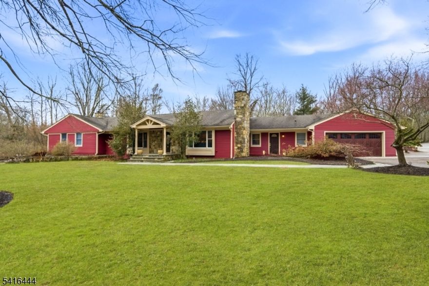 Experience this RARE Sprawling Ranch with HardiePlank Siding situated on a MASSIVE 3 Acre Park-Like Estate property within minutes to Downtown Morristown located on the East Side of Mendham Township bordering Morristown. Enjoy First Floor living at its finest with the perfect blend of modern sophistication and tons of living space. Featuring a large Living Room with Stone-Faced Wood Burning Fireplace, an awe-inspiring Eat-In Kitchen highlighted by a coffered ceiling, Center Island Breakfast Bar, custom Cabinetry & Stainless Steel Appliances, a Family Room / Formal Dining Room & a BONUS Recreation Room / Mudroom Breezeway with 2-Car Attached Garage indoor access. 4 spacious Bedrooms and same floor Laundry Room complete the space offering a Primary Bedroom with En-Suite Bathroom & a Walk-In Closet. The walk-out Finished Basement includes a Wet Bar, Half Bathroom, and a separate Living Space incredible for relaxing, hosting or entertaining. Enjoy a GIGANTIC Level Property with enough room for a Tennis Court, Basketball Court & Swimming Pool all surrounded by a beautifully landscaped lavish property with your very own garden, mature trees, shrubbery & custom hardscape stone work including a Paver Patio with custom Fire Pit making this home an Entertainers Dream. Come make this One-Of-A-Kind Ranch property yours before someone else does!