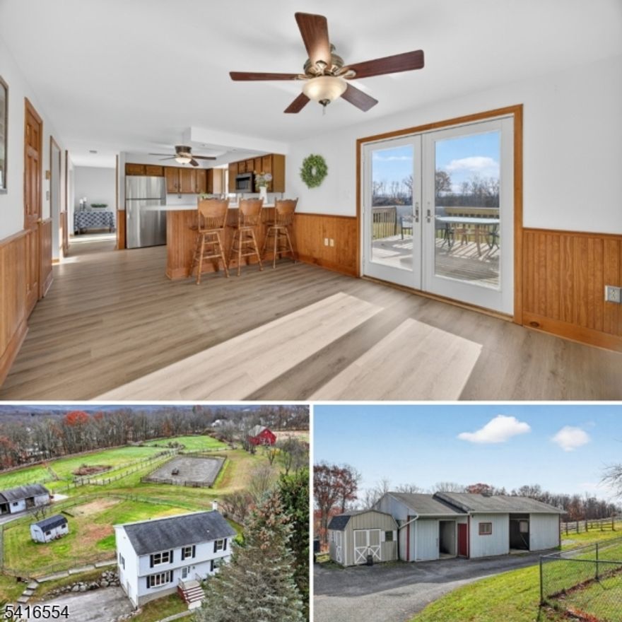 This 6-ACRE ESTATE offers a 4-BEDROOM, 2.5 BATH home and PREMIER EQUINE FACILITIES!! The property features a FOUR-STALL BARN with ELECTRIC and WATER, a LARGE STORAGE ROOM for feed and hay, a SPACIOUS RIDING RING suitable for training or lessons, and MULTIPLE TURNOUT PASTURES (three large and one smaller).  Inside, enjoy LOTS OF NATURAL LIGHT,  FRESH PAINT THROUGHOUT, and NEW LAMINATE FLOORING. LAUNDRY ROOM w/ OPEN SHELVING for CONVENIENCE  Off of the SPACIOUS kitchen is a BRAND NEW DECK leading to a LARGE FENCED YARD and SWEEPING VIEWS of SUNRISES and SUNSETS. The MASTER SUITE on the second floor offers HIGH CEILINGS, a WALK-IN CLOSET, and a GENEROUSLY sized MASTER BATH with a WALK-IN SHOWER. 3 additional bedrooms and a main bath complete the upper level. The basement provides FLEXIBLE STORAGE or POTENTIAL EXTRA living space, and the HEATED TWO-CAR GARAGE ensures year-round convenience. IDEAL for HORSE ENTHUSIASTS.  Mature PEACH TREES and BRAND NEW Roth Oil Tank.