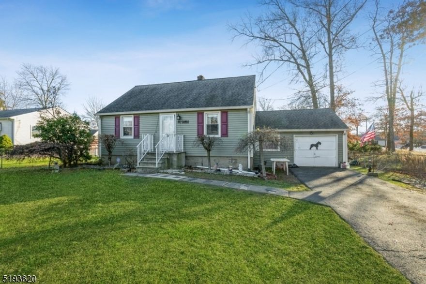 Classic home, large back yard, convenient location!  Situated on a neatly manicured lot on a quiet street, this Cape Cod offers four bedrooms, one full bathroom, and an attached one-car garage. Just thirty miles from Manhattan, it is ideally located within a mile of schools and close to stores, a variety of eateries, Interstates 80 and 287, and Routes 10 and 46. With quick access to the highway, just hop on and in an hour get to the city, the mountains, or the beach. The front entry and foyer open to a large, sunny living room with warm hardwood floors extending to the open dining area. The eat-in kitchen is bright and sunny with ample cabinet and counter space. Off the kitchen is a sitting room or office with sliding glass doors to the deck. The primary bedroom, a second bedroom, and a full hallway bathroom complete the main level. Upstairs are two additional bedrooms, one with a walk-in closet, along with several more reach-in closets for abundant storage. The unfinished basement offers a laundry area, extra storage, and vast possibilities. And the sweeping fully fenced backyard provides plenty of space for gardening, playing, or just relaxing.