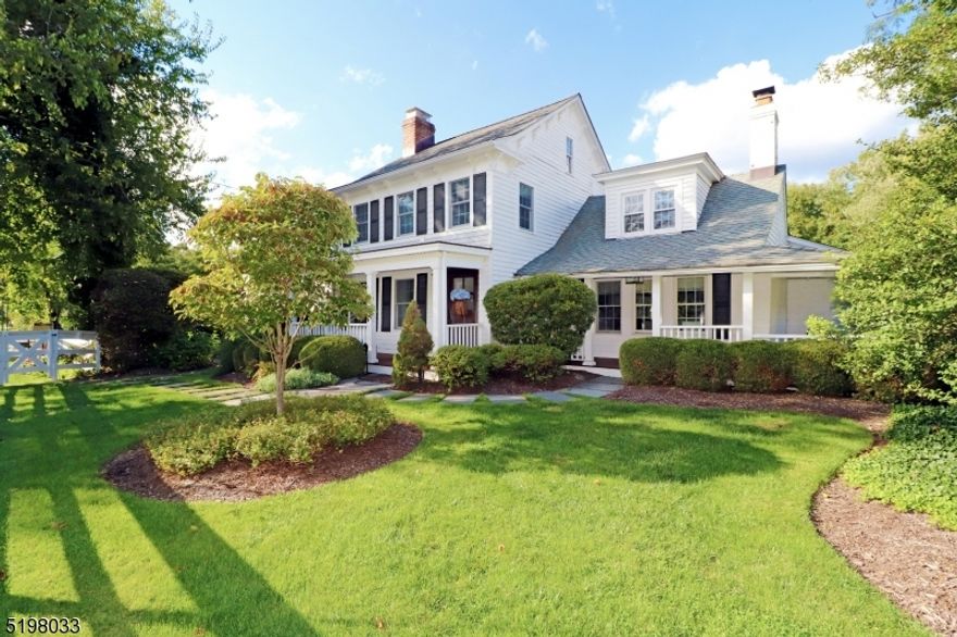 Gorgeous antique updated to magazine quality, this haven in Green Village has history, modern amenities and tranquil space. Barn with garage, full kitchen/bath and loft overlooks gardens and pool.  The main house has 5 beds on second floor, formal rooms with wide plank floors and an amazing kitchen open to family room.  The home office and mudroom are both generously sized, and the first floor bed with full bath is conveniently located next to the kitchen. Gardens and entertaining spaces are fully fenced, leaving a natural barrier beyond. Do not miss the basketball court for added fun!