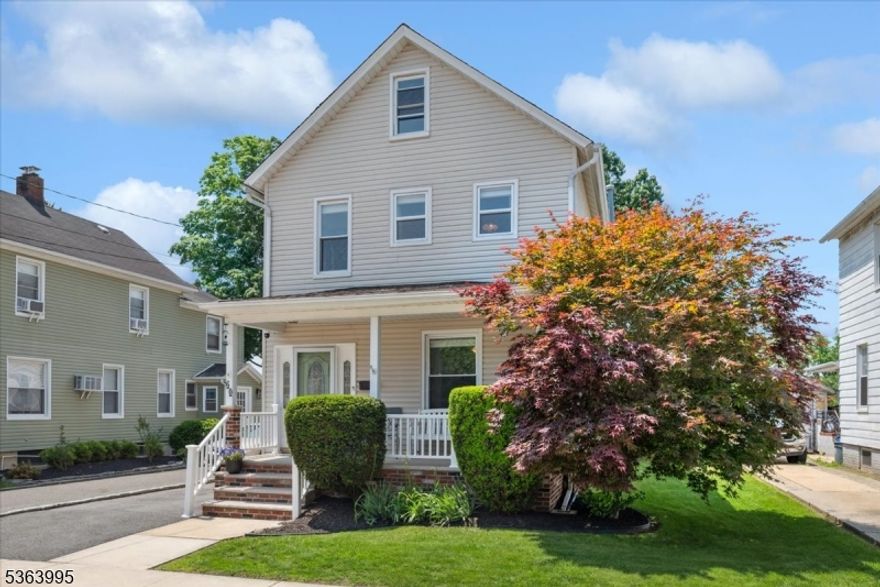 Welcome to this beautifully updated Side Hall Colonial nestled mid-block on a quiet residential street. Featuring an  a spacious layout, this move-in ready home offers the perfect blend of classic charm & modern convenience. Just a short stroll from Milltown's quaint downtown, you'll find a vibrant community filled w/ local shops, cozy cafes, restaurants & essential services. The home backs directly to a playground w/tennis courts & baseball diamonds ideal for weekend fun or relaxing days. A welcoming front porch sets the tone as you enter into a sun-drenched living room that flows effortlessly into a renovated eat-in kitchen, featuring updated soft-close cabinetry, quartz countertops, subway tile backsplash & SS appliances. Continue to the dining area, wi/direct access to the backyard and patio & 1/2 bath.. Upstairs, all 3 bedrooms are bright & inviting, including a spacious primary bedroom w/ a ceiling fan and a WIC. The hall bath has been tastefully refreshed w/ a sleek vanity, updated fixtures, and a tub/shower. Step outside & enjoy a backyard built for gatherings and serenity, featuring a large patio, a deep, fully fenced-in lawn, and a tranquil shaded fire pit area perfect for evenings under the stars. Additional highlights include newer flooring throughout, a detached 2-car garage w/electric, and plenty of storage. With its desirable location, classic design, and thoughtful updates, this home is a rare find in one of Middlesex County's most sought-after communities.