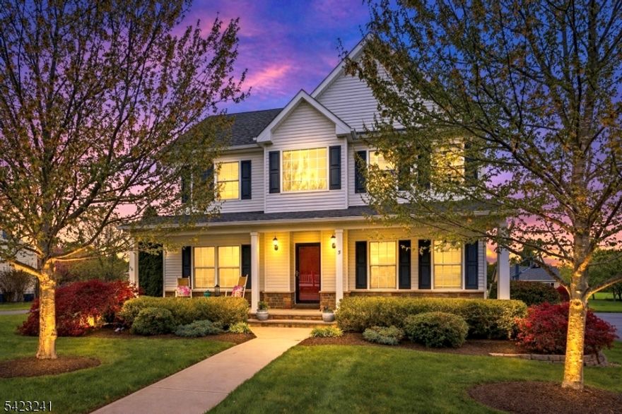 Nestled in the quaint town of Sergeantsville, "The Hamlet  is an intimate cul-de-sac community of just 11 homes, backing to 10 acres of preserved open space in highly sought-after Delaware Township. This picturesque setting offers both privacy and convenience, just a short walk to Sergeantsville village and Delaware Township School.This 4-bedroom, 2.5-bath residence is thoughtfully designed to accommodate today's modern lifestyle. A welcoming "rocking chair  front porch leads into a two-story foyer, highlighted by hardwood flooring throughout the first level. The functional layout provides clear sightlines from the foyer through the eat-in kitchen and out to sliding glass doors that open onto a paver patio ideal for entertaining while enjoying views of the landscaped, fenced backyard and open space beyond.The first floor is enhanced by stainless steel appliances, a formal dining room filled with natural light, and a convenient mudroom with a separate entrance.The second level features four well-proportioned bedrooms, including a primary suite with walk-in closets and a private en-suite bath.A fully finished basement expands the home's living space, offering a large game/family room with an electric fireplace, as well as a dedicated office, exercise room, and additional storage.Combining a desirable location, functional layout, and scenic surroundings, this property presents an exceptional opportunity to own in one of Delaware Township's most charming communities.