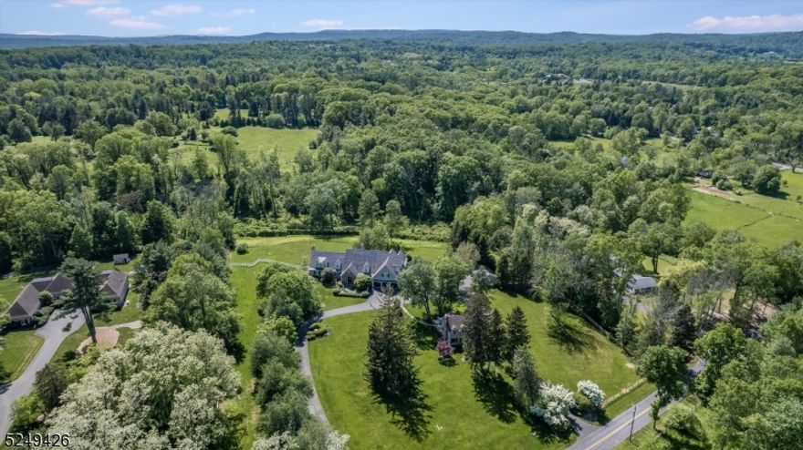 Welcome to "Deer Hollow", a stunning custom colonial in the heart of desirable Harding Township. Situated on six+ acres, this five bedroom, four full and two half bath home was designed to emphasize light and space with soaring ceilings, abundant windows and a flexible floor plan. A grand entryway leads to both formal and informal spaces for entertaining and everyday living. The first floor offers a spacious and bright formal living room, formal dining room, chef's kitchen with a breakfast room, butler's pantry, a beautiful sunroom and a gorgeous office with impressively crafted woodwork. Not to be missed is the first floor primary suite, with two baths and walk-in closets. The second floor is graced with three to four additional bedrooms and two more full baths. A finished basement rounds out the home with a wine cellar, gym recreational room and billiards room. In addition to the main house, there is an updated and expanded three bedroom, two and a half bath guest cottage with a flexible and inviting floor plan.