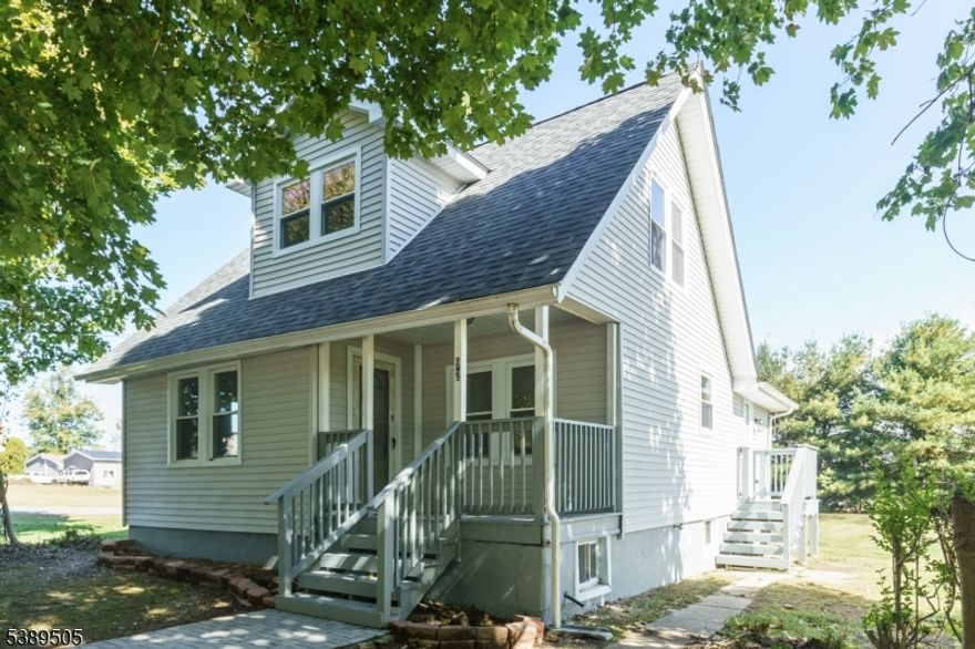 Freshly remodeled Cape Cod home situated in Mansfield Township ,Warren County New Jersey. The exterior has been updated with a new roof, vinyl siding new windows and a gracious paver front sidewalk. Inside this home was received  new plumbing,electric, insulation, drywall,new interior doors and trim. New kitchen with granite countertops and new appliances plus two new bathrooms.All of this plus a great floor plan. Roomy living room, formal dining room and an eat in kitchen. First floor primary bedroom with private bath and walk in closet. Upstairs features two more bedrooms and a full tile bathroom.Best of all, new furnace, water heater, central A/C and new  ECO FLOW septic systemC