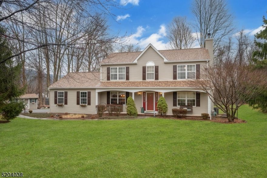 Fantastic light and bright Great Meadows colonial with easy access in minutes to Rt. 80!  Cul de sac location, immaculate home with eat-in granite kitchen, pantry and sliders to entertainment sized deck overlooking huge, usable yard. A spacious formal dining room, comfortable living room with wood burning fireplace, hardwood floors and built-in custom shelving, entry foyer and access to the attached 2 car garage with openers complete the first floor.  The upper level features newer carpeting, spacious primary ensuite with access to 4th bedroom which can be used for a nursery or home office. Two additional bedrooms and full bath complete the 2nd floor.  Mostly finished basement with storage closets adds to your entertainment and living space.  Pull down stairs for attic storage, outside storage shed and unfinished basement areas provide plenty of storage space. Additional money saving features and highlights include new HVAC in 2022, roof new in 2022, garage doors and openers newer, deck repainted in 2022, tiki bar included, all appliances included.  Convenient to Hackettstown shopping and dining, Centenary University, 1/2 hour to Pennsylvania ski resorts.