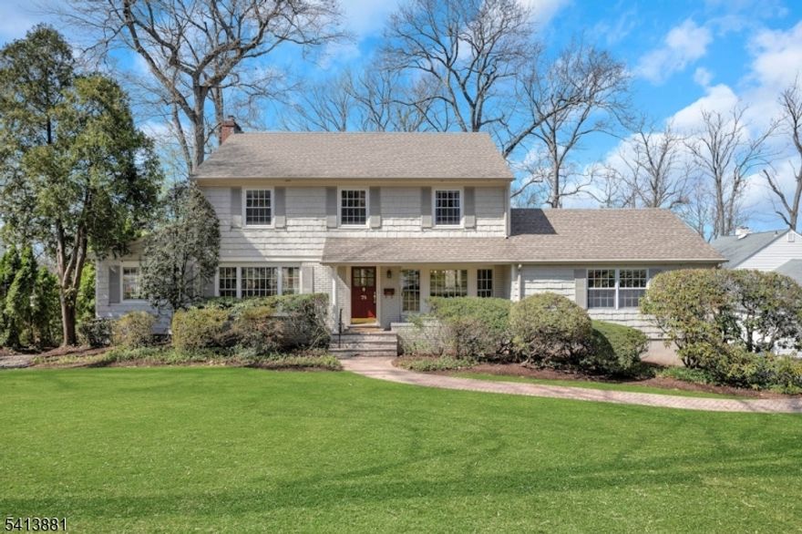 **ALL OFFERS DUE BY TUESDAY, 3/24 @ 1PM ** Located on a quiet tree lined street in the desirable Stoneridge/Tall Oaks section of New Providence, this beautifully maintained 4 BR, 2.5 bath home offers generously proportioned rooms and a natural sense of comfort and flow. A welcoming foyer opens to a gracious formal DR and a spacious LR with windows at both the front and back and a wood burning fireplace. The living room connects to a 1st floor office with custom bookcases and a 2nd wood burning fireplace, as well as to the vaulted den with custom bookcases and ceiling fan, creating flexible spaces for work, relaxation, and gathering. The eat in kitchen opens to the formal DR and connects to the hallway leading to the living room and powder room, providing easy flow throughout the main living areas.The spacious family room offers another gathering space highlighted by built in bookcases and a dramatic vaulted ceiling with exposed natural wood beams. The updated kitchen features Viking range, Amana refrigerator, wall oven & access to the backyard patio. Wood floors extend throughout the first floor and the bathrooms have been tastefully renovated. The finished basement offers a wet bar, abundant storage, backyard access, and interior access to the two car garage. Outside, the expansive level private backyard with patio provides exceptional space for entertaining or relaxation. Additional features include a walk up attic with cedar closet and roof replaced in 2014.