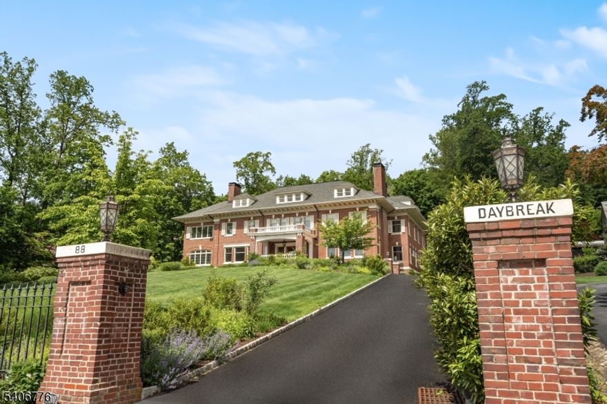 Step into timeless elegance at Daybreak, a meticulously restored historic estate set on 1.46 acres in Montclair's coveted Estate Section. Recently home to a Hollywood icon, this exceptional residence offers eight bedrooms, eight full baths and one half bath, with sweeping New York City skyline views from every level. A dramatic grand foyer showcases an elegant sweeping staircase, setting the tone for the sophisticated interiors. The expansive great room is ideal for entertaining, while the sun-filled solarium provides a peaceful retreat for work or relaxation. The formal dining room seats 16 and flows seamlessly into the custom SieMatic kitchen, equipped with Sub-Zero and Bosch appliances, an induction cooktop, large center island, Dornbracht fixtures and a beautifully restored butler's pantry. The upper floors feature eight luxurious bedroom suites, including a private primary retreat with one-of-a-kind spa-like bath. The highlight of the estate is the indoor pool and eight-person spa beneath soaring 23-foot ceilings, surrounded by triple-pane accordion windows for year-round enjoyment. Additional amenities include a third-floor entertainment room, oversized four-car garage, self-contained carriage house, restored greenhouse and a driveway/walkway snow-melt system. A rare offering where historic grandeur meets modern luxury.
