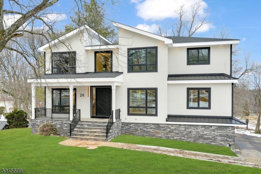 Experience sophisticated, convenient living in this stunning newly constructed contemporary home! Boasting 6 bedrooms, 5.5 baths, and over 4800 sq ft across three levels, this residence is set on a sprawling .45-acre lot. The grand two-story foyer with its 20-foot ceiling and the floating staircase with modern glass railings and LED accents create a striking first impression. The open floor plan is perfect for entertaining, with a huge deck extending from the family room, offering seamless indoor/outdoor living. The gourmet kitchen features an oversized island, high-end appliances, custom cabinetry, soft-close drawers, and both a walk-in and butler's pantry. Enjoy the convenience of a first-floor ensuite with a private balcony, a dedicated office with French doors, and a powder room with a wall-to-wall vanity. Upstairs, the primary suite is a true retreat with massive his-and-hers walk-in closets, a private balcony, and a spa-like bathroom. The walk-out basement is an entertainer's dream, complete with a theater room, rec room, bar area opening up to a huge covered patio, fire pit, and outdoor kitchen. Smart home features include a wireless security camera & speakers, NEST Thermostats, and an EV charging outlet. Every detail has been carefully considered for the ultimate in modern living. Move in and enjoy!