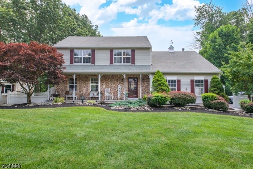 So rare for a home in this fantastic subdivision to become available!  Spacious colonial with great curb appeal offers a covered rocking chair front porch, massive 2 tier deck with private views surrounds above ground pool with new filter, storage shed, recently paved driveway, generator hookup and more!  Formal living room features pellet stove, open to formal dining room, country eat-in kitchen with pantry, step-down family room is open to kitchen and offers recessed lighting and stone surround wood burning fireplace.  Upper level features primary suite with walk-in closet and ensuite bath, 2 additional bedrooms and main bath with tub/shower.  2nd floor bonus - laundry room and unfinished room could be made into 4th bedroom, home office, exercise room or suite with additional bath.  Unfinished basement has limitless possibilities.  Tremendous location - 5 minutes to Rt. 80, shopping, dining and NJ Transit Train.  Other features - public water/sewer, whole house fan, central air, newer water heater, storage shed.