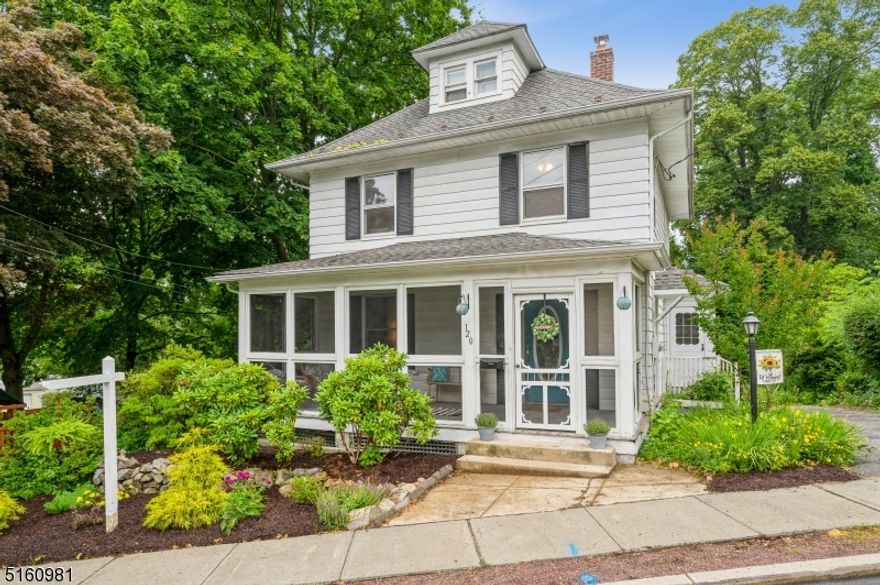 Welcome home. From the moment arrive you will be impressed with the charm, craftsmanship, and versatility of this 4 bedroom, 2.5 bathroom Colonial. First floor features a home office/laundry room with private entrance and full bath. Walk-out basement with 1/2 bath and kitchenette makes this home well suited for multi-generational living. Relax and enjoy views of the Rockaway River and Grace Lord Park from the comforts of a screened-in front porch. Private, flat, fenced-in backyard is perfect for hosting your next BBQ. Driveway opens in the rear for extra off-street parking. Inside, prepare to be impressed with all the beautiful original features including: wood floors, chestnut trim, and a built-in window bench in dining room. Spacious, eat-in kitchen adds new-world amenities of new stainless refrigerator and dishwasher to old-world charm of hideaway broom closet and built-in pantry cupboard. Recent improvements include: freshly finished wood floors; new first floor shower; new floor, vanity and toilet in second floor bathroom; rebuilt chimney and liner with transferable lifetime warranty; and home security system. Huge walk-up attic provides tons of storage space but could be the next renovation project to expand living space. Work from home? No problem! Home network with wired access points is ready to go. Close to shopping, art galleries, restaurants, parks, and much more. Public transport via bus or train minutes from house. Hurry...this won't last.