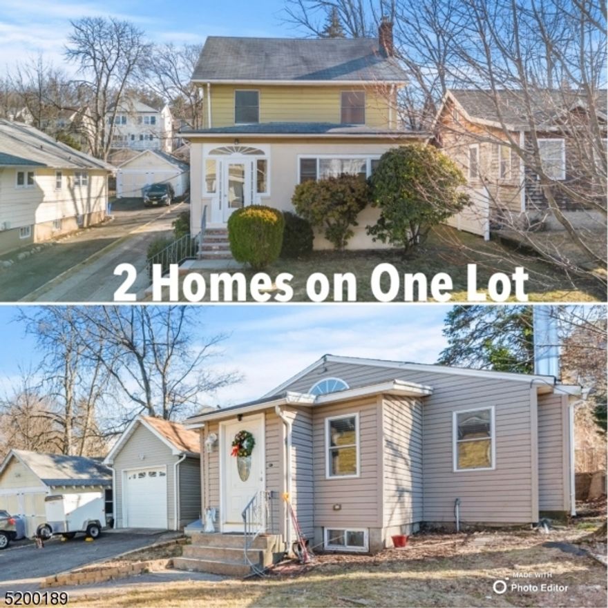 2 HOMES ON ONE PROPERTY FOR THE PRICE OF ONE IN DESIREABLE VERONA NEAR TRANSIT FOR EASY COMMUTES, CENTER OF TOWN, RESTRAUNTS AND VERONA PARK!!!! Live in one home and rent out the other or rent both homes for passive income. First home features 3 bedrooms with extra first floor office, 2 full baths, formal dining room, custom brick fireplace in living room, and full basement with workshop. Finish off the attic for extra living space. Renovated second home features one floor living with beautiful crown molding with skylights in the large kitchen and center island marble breakfast bar. 1 Car detached garage with a driveway that has parking for 6 or more cars. Head out to your yard and hang out in the Jacuzzi Tub surrounded by your newly built stone wall.  Home extras include HAM radio hookup, tankless instant heating and hot water, and surround sound system . Seller willing to sell the second home furnished ready to move in. HURRY THIS ONE WONT LAST!!!