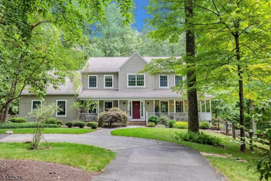 Incredible natural beauty and privacy defines this unique home situated on 3.5+ acres; yet, also conveniently located just minutes from highly ranked Washington Twp schools; Chester and Long Valley shopping and dining; and other local attractions. Property features a secluded, park like setting, circular driveway, completely fenced back yard, and your own babbling brook that crosses the property. The modern home blends the best of both traditional and open floor plans, and includes a walk around front porch, large kitchen with center island, spacious rooms, 1st floor office, vaulted ceiling, furnished walk-out basement (potential for in-law suite), wood burning fireplace, ADT home security system, mud room with access to 2-car garage and lots of storage. (note; mud room could easily be converted back to laundry room). Nature lovers can relax on the expansive back deck or at one of the property's 3 fire pits; bike to the Columbia trail (.7 miles away); or visit nearby state parks or Ort and Alstede Farms. Included/Staying with home: playground, office desk, and matching bunk bed bedroom set. New water heater and water treatment components 2024, updated deck 2022, NEW CHARCOAL COLOR GAF ROOF APRIL 2025, new rear security door (2021), and well-maintained septic. **Please respect resident's privacy and do not drive down driveway without appointment**