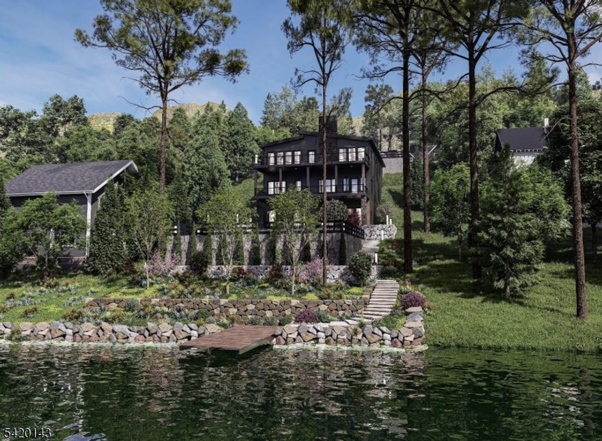 A rare opportunity to own a brand new, architecturally striking lakefront home in the highly sought-after Erskine Lakes community of Ringwood. Thoughtfully designed to embrace the natural topography, this custom residence offers three levels of finished living space (approx 3700 sq ft), expansive decking, and stunning lake views from nearly every room. The main living level features a bright, open-concept layout with a designer kitchen, oversized island, dining area, and spacious family room. Walls of glass and sliding doors lead to a full-width deck perfect for entertaining or simply taking in the peaceful surroundings. A primary suite on this level provides convenience and privacy, complete with a spa-like bath and generous closet space. The middle level offers two additional bedrooms and flexible living space, ideal for guests, home office, or recreation, all designed with modern flow and functionality in mind. The walkout lower level is a true standout, featuring exceptional ceiling height specifically designed to accommodate a golf simulator, along with ample space for a media room, gym, or game area. Direct access to outdoor terraces and professionally designed landscaping enhances the indoor-outdoor lifestyle. Enjoy all that Erskine Lake has to offer, including year round social events, beach club, access to beaches, boating, and a vibrant lake community all just under an hour from NYC. To be built- bring your vision and make this exceptional lakefront home your own.