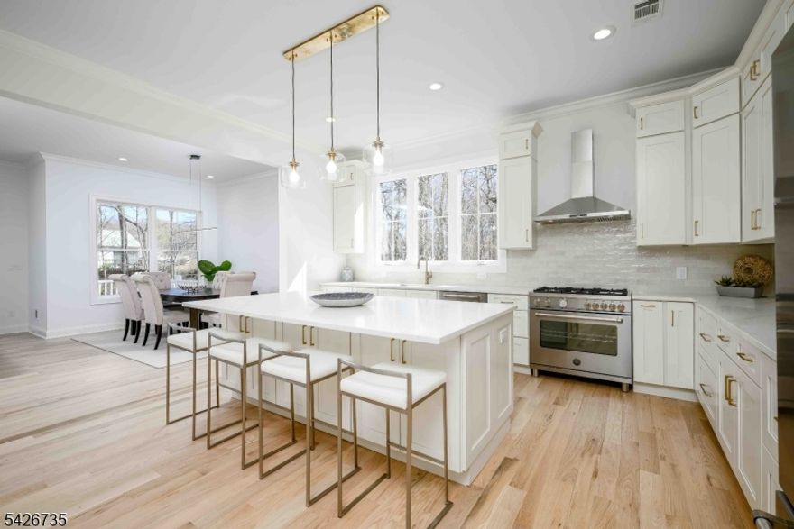 GREAT NEW PRICE! On the border between the coveted Harrison and Riker Hill sections, this lovingly expanded and thoughtfully designed 5 BEDROOM 4 BATHROOM home offers the perfect blend of modern luxury and everyday comfort. Walking in you are greeted by 10-foot soaring ceilings and oversized windows flooding the open-concept layout with natural light.   The heart of the home is a massive, dream kitchen featuring custom floor to ceiling cabinetry and high-end Italian appliances, seamlessly flowing into expansive living and dining spaces.  A few steps up from the foyer are three inviting bedrooms (one with an ensuite) and a hallway bath.  The upstairs primary suite is a private oasis, complete with separate walk-in closets, a spa-like bath, and a glass paneled landing with a view of the foyer. Across from the primary suite is an oversized rec room/office specifically designed to provide a sun-drenched area to work or play in close proximity to all bedrooms. The lower level features a TWO-CAR garage, mudroom, walk out access to the backyard, and a bonus bedroom and full bath perfect for guests. Outside, enjoy a flat backyard and new deck next door to township owned and maintained property providing the benefit of privacy and free space.  Comprehensive upgrades include a NEW roof, siding, windows, 2 unit HVAC, plumbing, electrical, flooring, bathrooms, water and sewer line, millwork, and deck.  True turnkey peace of mind.