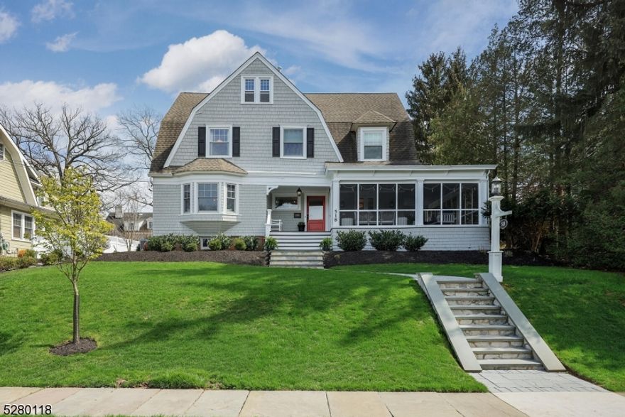 Stunning, completely renovated five bedroom colonial blending every modern day amenity with the beautiful vintage charm of the original home. Just a short stroll to charming Downtown Westfield, all schools, Mindowaskin Park and NYC transportation, this location is absolutely outstanding! The gracious entry foyer with wood burning fireplace flows perfectly into the spacious dining room. A relaxing family room with custom built ins, gas burning fireplace and French doors sits adjacent to the impressive Chef's eat in kitchen with its top of the line stainless appliances, large quartzite island and breakfast nook with built in bench. A convenient mudroom with built ins and powder room sits just off the family room. A cozy living room and fabulous wrap around screened in porch complete this level.  Upstairs, the primary suite boasts a walk-in closet & an elegant bathroom with gorgeous glass stalled shower and double vanity. The second level is also home to three additional bedrooms & another gorgeous full bath. The third level offers a fifth bedroom, a large home office and ample storage. The lower level provides more space to spread out with a spacious rec room, game room, laundry room, full bath with shower and plenty of storage space. The large private backyard is beautifully landscaped, the perfect setting for entertaining outdoors on its gorgeous patio. Ideally situated in the highly desirable Washington School district, this is the perfect place to call home!