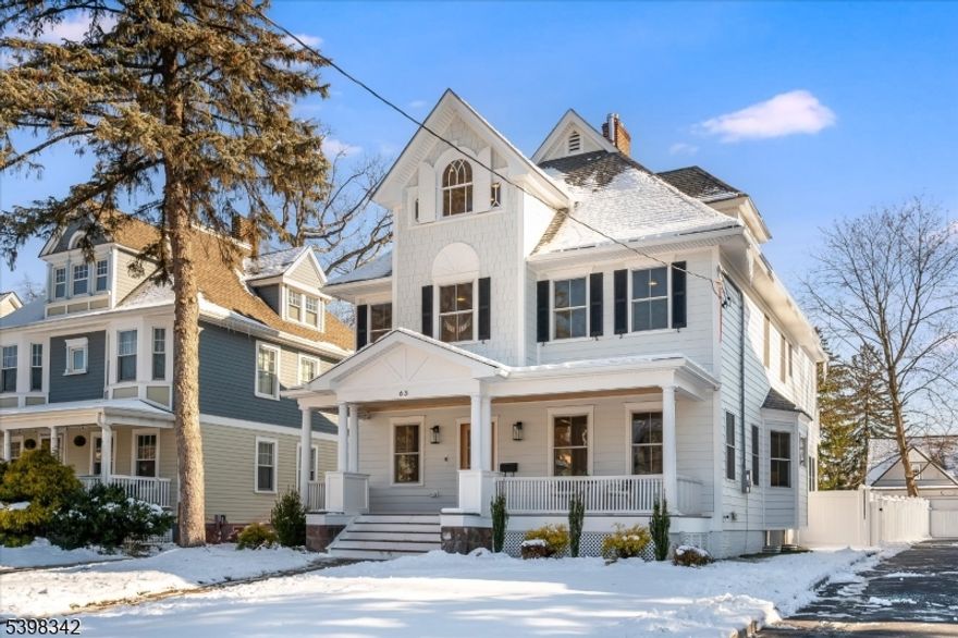 Another exceptional VG Builders renovation perfectly timed for the holidays!! This beautifully renovated Victorian is ideally located  close to Walnut street village coffee shops, restaurants, boutiques, Farmers market and NYC midtown direct train. Completely redone from top to bottom with all new systems including  electric, plumbing, roof, siding, Andersen windows, 3 zone hvac, flooring, kitchen and baths- offering a true new-construction feel with timeless architectural charm.A gracious open front porch welcomes you into a light-filled home with an ideal floor plan for todays buyer. Highlights include a mudroom with built-in storage, a custom kitchen with quartz center island, farmhouse sink, pot filler, high end stainless appliances, ambient and toe kick lighting, and a great room with gas fireplace. Dining room features a coffered ceiling, wet bar with wine fridge, decorative fireplace, and a stylish first floor powder room.The primary suite offers vaulted ceilings, a luxe bathroom with radiant heated floor, custom closet ,and  private balcony overlooking the level, fenced, private backyard with new deck. Four bedrooms and 3 full baths on second floor with laundry and cute as pie wallpapered reading nook, 2 additional  bedrooms plus full bath on third. Finished basement with rec room, powder room and  bonus space. New garage with electric door. Thoughtfully designed, impeccably finished , and perfectly located- 63 Montclair Avenue offers turnkey living at its finest!