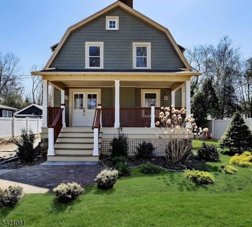 Beautiful Dutch Colonial ideally located across from Grover Cleveland Park in one of the area's most sought-after communities, served by highly ranked Essex Fells schools. This sun-filled home offers an open floor plan with seamless flow between the living, dining, and family rooms perfect for everyday living and entertaining. A welcoming covered porch features a slate tile floor, reclaimed redwood railing with custom handrail, and mahogany stairs. The chef's eat-in kitchen boasts Cortez countertops, Fabuwood cabinetry, and new stainless-steel appliances, all backed by a 1-year warranty. Extensive upgrades include a new gas line, 220-amp electrical service with all new wiring, Andersen windows and doors, solid wood interior doors with brass hardware, and all new insulation. Original oak flooring has been beautifully matched with new flooring throughout. Exterior highlights include cedar shake and clapboard siding, a new garage, Belgium block curb, blacktop driveway, and bluestone/brick walkways leading to a private brick patio. The spacious owner's suite offers a walk-in closet and a luxurious en-suite bath with marble mosaic flooring and a large slate shower. Additional features include updated full and half baths with porcelain tile, a finished basement, new stairways, and a convenient second-floor laundry chute. Just move in and enjoy!  Fireplace, chimneys & flues being conveyed in "as-is" with no known issues. showings had to be moved due final construction delay.