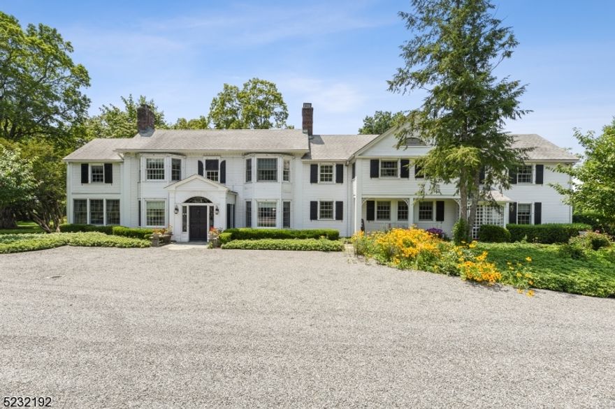 Located in the heart of Bedminster, this coveted country estate, known as "Longrun", is a rare opportunity to create your dream home.  The property boasts a 5 bedroom, 6 full bathroom, colonial style main house, complete with a 3 bedroom guest cottage with storage stalls and a 3 bay garage.  In addition, there is a newer barn with a 6 bay garage and a huge recreation space with kitchen lofting above.  The property, with the improvements, consists of 19 acres that include some farmland and a pond.  The first floor of the home features, crown moldings, 3 fireplaces, a gorgeous formal Dining Room  with lit display shelving and a kitchen with stainless steel appliances. The second floor is home to the primary bedroom. This includes 2 fireplaces, study, cedar and walk in closet and prime ensuite bath that includes a walk in tub, shower, one of the two fireplaces and built in bureau.  There are 4 other bedrooms each with their own baths.   The property is enhanced by an automatic generator for main house and one for the two barns.  There are 2 wells on the property, 2 septics, solar panels on the newer barn roof and views from the main house to the 17 acre field.  The additional 17- acre farmland assessed field/lot, know as 805, Block 8, Lot 23.03 completes this gorgeous estate.