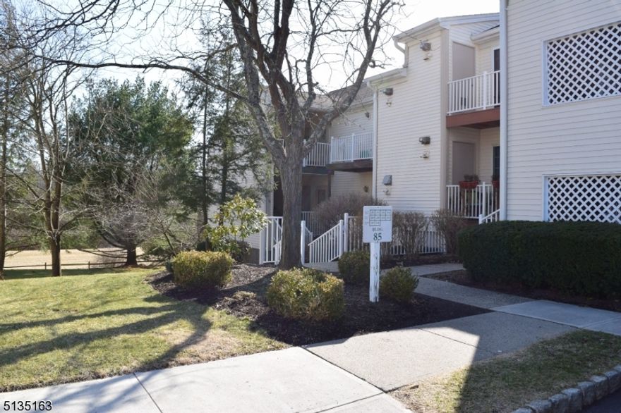 Beautifully updated 1st floor condo in a premier location featuring wood floors throughout, an eat-in kitchen with stainless steel gas range, microwave, and refrigerator, and a spacious full bath with tile flooring and double sink vanity. The well-sized primary bedroom includes a walk-in closet, and the laundry room offers a full-size washer and dryer. Enjoy the convenience of a 1-car garage, basement storage, and newer HVAC, dryer, gas range, and microwave. Community amenities include an outdoor pool, tennis courts, bocce, clubhouse, and scenic walking and biking paths. Located in a top-rated school district with easy access to Routes 78, 287, 22, and NJ Transit buses & trains to NYC!