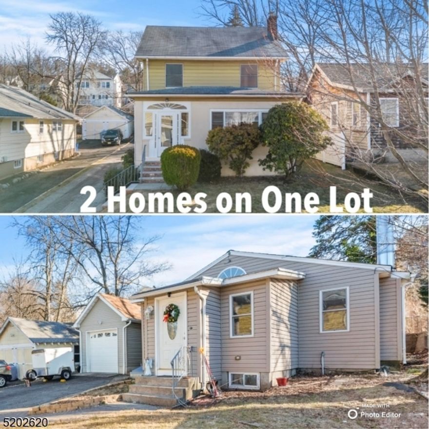 2 HOMES ON ONE PROPERTY FOR THE PRICE OF ONE IN DESIREABLE VERONA NEAR TRANSIT FOR EASY COMMUTES, CENTER OF TOWN, RESTRAUNTS AND VERONA PARK!!!! Live in one home and rent out the other or rent both homes for passive income. First home features 3 bedrooms with extra first floor office, 2 full baths, formal dining room, custom brick fireplace in living room, and full basement with workshop. Finish off the attic for extra living space. Renovated second home features one floor living with beautiful crown molding with skylights in the large kitchen and center island marble breakfast bar. 1 Car detached garage with a driveway that has parking for 6 or more cars. Head out to your yard and hang out in the Jacuzzi Tub surrounded by your newly built stone wall. Home extras include HAM radio hookup, tankless instant heating and hot water, and surround sound system . Seller willing to sell the second home furnished ready to move in. HURRY THIS ONE WONT LAST!!!