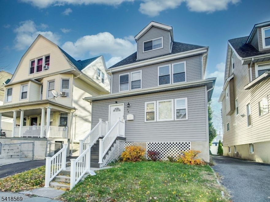 Welcome to 76 Amherst a large newly renovated 2.5 family house. This house features open floor plans on 1st & 2nd floors with a total 3.5 baths. 1st floor has two bedrooms, 1 full bath and laundry room. 2nd floor has two bedrooms a full bath and laundry room. The 3rd floor is large and has 2 bedrooms and full bath. The 1st & 2nd floor apartment have Refrigerator, Microwave Oven and Washer & Dryer. There is a basement, clean and ready to be finished. This house has been totally renovated with kitchens on both floors w/ all new appliances and new baths. Central Heat & Air throughout. Parking for 3 cars in large back yard of shared driveway. This house is ideal for owner occupant or investor as everything has been done. The house is accessible to restaurants, shopping, and schools. Transportation via Garden State Parkway, Rt 280 to NYC, North & South Jersey. Don't wait schedule today.