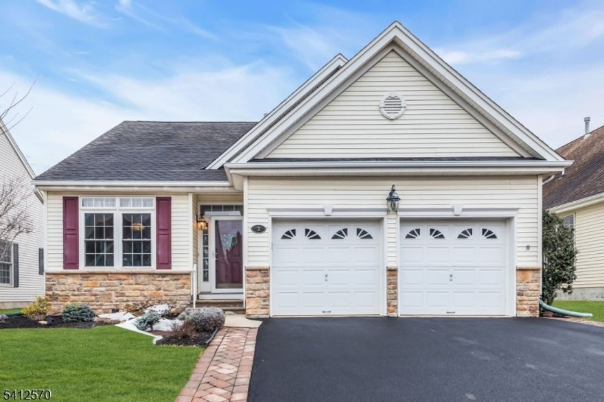 Located  in desirable 55+ Canal Walk is this one floor living open concept 2 Bedroom Adams Ranch.  Situated on a quiet cul-de-sac .This home has a perfect layout with it's open floor plan, 9 ft. ceilings and is appox. 1500 SF.  As you enter notice the inviting hallway that leads you to an elegant great room that is spacious to entertain or just cuddle up and sit around the cozy gas fireplace on those chilly days. The eat-in kitchen with a separate breakfast area offers 42" cabinets custom pantry and plenty of sunshine coming thru all the windows .The Primary bedroom offers a tray ceiling, custom walk-in closet and a full bath with dual vanity and stall shower. The second bedroom is adjacent to a full bath so your guest has their own privacy. The laundry room comes with a full size washer and dryer and leads into the 2 car garage. This home also comes with an oversized paver patio and a natural gas line hook up for your grill. The 2 luxurious resort style clubhouses offer year round amenities. You will be located in close proximity to shopping, major highways and cities, and a theater district. Come and enjoy the good life you deserve !