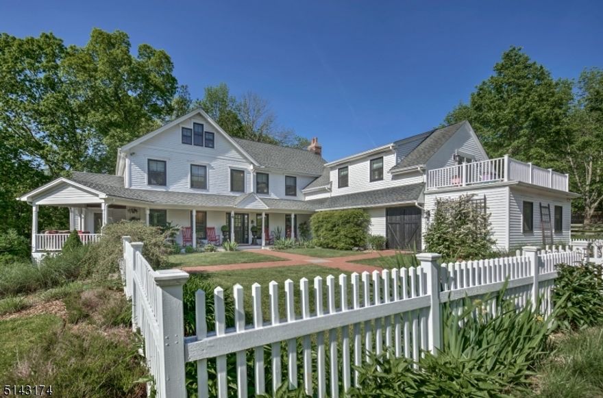 This modern New Vernon farmhouse, 4BR, 3.2BA, 3.4 AC, private road, with designer upgrades is meant for working, living and learning. Great location, extensive renovations, functional floor plan with an open flow fireside family room. All bedroom bathrooms recently renovated, remodeled chef's kitchen, new thermal pain windows, 5 bedroom septic, generator and much more. Warm weather entertaining is enhanced by a covered wraparound front porch, a roomy rear deck, shade pergola, colorful gardens, brick walkways and a combination of picket and three board fencing. Originally built in 1986 and beautifully updated, this New Vernon home is situated in a celebrated part of Harding Township. It is known for its luxurious estate homes and equestrian properties, rolling hillsides, scenic back roads and a central location near Interstate 287 and downtown Morristown for extensive shopping, dining and Midtown Direct trains to Manhattan.