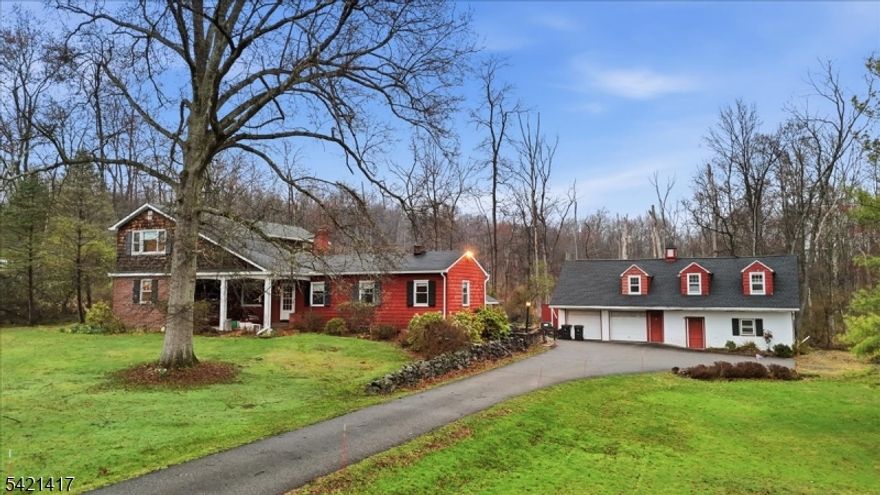 You turn into the driveway and the space immediately stands out, 2.57 level acres offering room, privacy, and clear potential just minutes from Flemington. Inside, the layout opens with a kitchen and breakfast bar flowing into the living and dining area with a fireplace, plus a den or office, two bedrooms, and a full bath on the main level, while upstairs includes a primary suite, an additional bedroom, another full bath, and walk in attic storage. The home is fully dated and in need of renovation throughout. Outside, a detached two car garage includes three separate living spaces, and a 1,800 square foot masonry barn previously used for horses, offering significant flexibility and potential. This property is being sold strictly AS IS. Ideal for contractors, flippers, or investors looking for a full renovation project with strong upside, not suited for a traditional homeowner seeking move in condition.