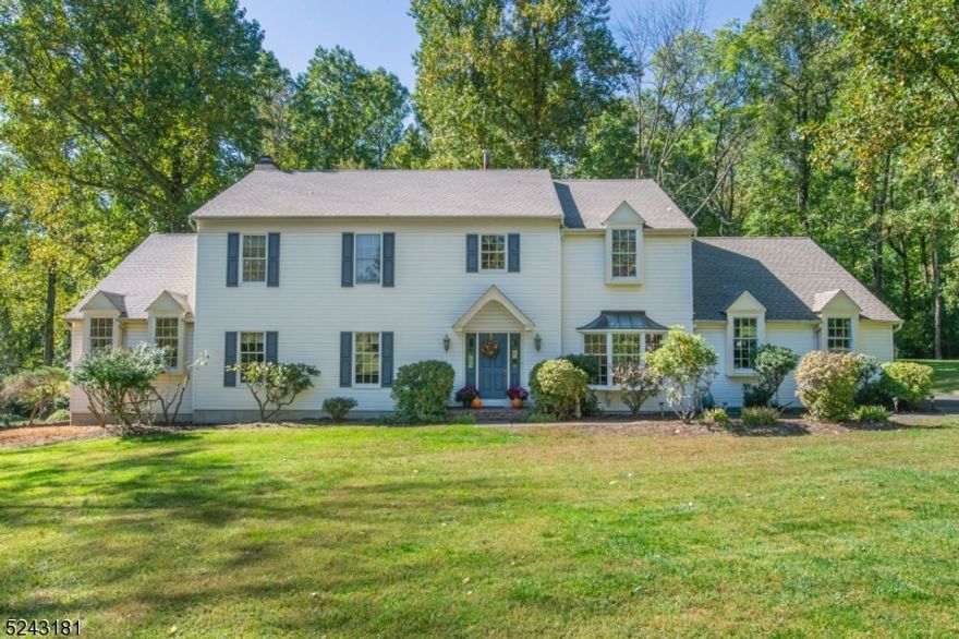 Welcome Home to this large 4 bedroom 2.5 bath Colonial in Hunter's Ridge. Centrally located to all 4 schools and all township facilities.  Spacious home with generously sized bedrooms, excellent for entertaining guests with three separate living areas, and open kitchen floor plan with sliders leading to deck. Wonderful, private, yet open wooded 2 acre lot, perfect for enjoying nature while sitting on your deck. Bright and welcoming two-story grand foyer, eat-in kitchen, formal dining room, formal living room, family room, den, and laundry/mud room. Master bedroom with en-suite bathroom, sitting room, and walk in closet. Some upgrades include Nest WIFI Smart Thermostats, new HVAC systems for heating and cooling ('22), new roof with 50 year transferable warranty('23), hot water heater ('21), new driveway ('23), interior rooms/trim and exterior trim/front door painted ('23), and new shutters. Full basement, ready to be finished to your liking! Highly rated school system. Garage doors scheduled to be replaced on November 20 with Clopay doors and new garage door opener.