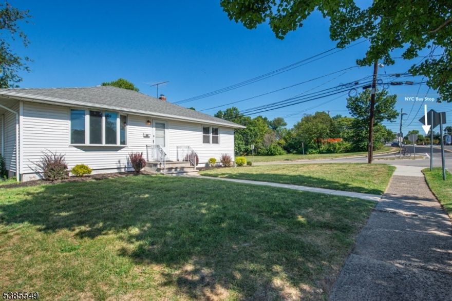 Calling all NYC commuters! Just about 300 feet from the NYC bus stop, this charming ranch on the Clifton/Nutley border offers single-level living with modern updates and convenience. Renovated in 2021, this 3-bedroom, 1.5-bath home features a bright living room with abundant natural light, a spacious eat-in kitchen, and a cozy 3-season sunroom. The full bath is located off the main hallway, easily accessible to all 3 bedrooms. Hardwood floors throughout, central air conditioning, thermal windows, and an enclosed front porch add to the home's charm. The partially finished basement includes a half bath, laundry area, utilities, and plenty of room for storage, a home gym, or rec space. Enjoy the oversized detached 2-car garage with openers, security system, and corner lot setting with landscaped grounds. Located on a quiet dead-end street with great curb appeal, and just 15 minutes to NYC this home offers comfort, location, and commuter ease.
