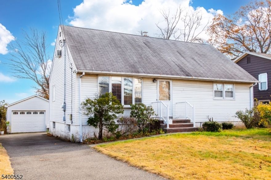 Welcome to this 3-bedroom Cape Cod located in residential neighborhood on a cul-de-sac street. This home offers wonderful potential for expansion with a 60x110 level lot, a detached 1-car garage, and an unfinished second floor room that can easily convert into a 4th bedroom, office, or primary suite.The first floor features a spacious living room, dining room, kitchen, family room, two bedrooms, and a full bath. Upstairs, you'll find a third bedroom plus a large unfinished room. The home also includes hardwood floors, gas heat, and central air. The high-ceiling unfinished basement with half bath provides additional space for a recreation room, gym, or storage. Located near NYC bus transportation, schools, shopping, and major highways, this home is ideal for buyers looking to move right in, customize, or build larger in a desirable neighborhood with no through-traffic.A rare opportunity to create the home you've always wanted in one of Clifton's most sought-after area.