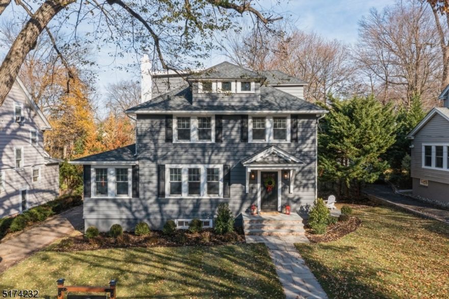 This serene colonial, masterfully renovated by local builder, Eddie Cevallos of Atlantic Concepts, sits on 1/3 acre lot on the tree-lined and sought after Park Rd, within easy walking distance to Maplewood Village and train station. This home offers a great layout and fantastic craftsmanship perfect for an upscale suburban lifestyle, blending an open floor plan design with high ceilings and high-end finishes. Entertaining is easy in the gourmet kitchen showcasing shaker cabinets, striking Cafe appliances including 36" 6-burner range, counter depth 36" refrigerator, beverage center and 8' center island with custom quartz countertops. The sunroom/den, mudroom and powder room complete this level. Retreat upstairs to the luxurious primary suite outfitted with two walk-in closets and large en-suite with double vanity and spa shower. Three additional bedrooms, hall bath and laundry center are also featured on the second level. The third floor is where you will find bedroom five, the office, full bath, spacious landing and dual storage nooks. Finished lower level includes recreation room, additional laundry hookup and a full bath. French drains around the full perimeter of the basement and a sump pump have been installed to keep the basement dry. Enviable outdoor spaces include a large deck overlooking the spacious, flat backyard, and gracious side yard with ample space for vegetable and herb gardening. Photos of renovated bathrooms will be published this week.