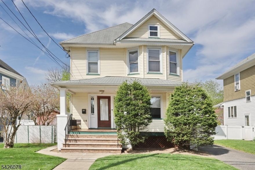 WELCOME HOME! THIS BEAUTIFUL EXPANDED COLONIAL IS JUST RIGHT FOR YOU! OPEN FRONT PORCH PERFECT FOR ANY TIME OF DAY OR NIGHT, LARGE ENTRY FOYER FLANKED BY ORIGINAL CHESTNUT WOODWORK! LIVING ROOM W/HARDWOOD FLOORING AS WELL AS THROUGHOUT HOME & BEAUTIFUL STAINED GLASS WINDOW, DINING ROOM, TONS OF STORAGE IN KITCHEN, 1ST FLOOR PRIMARY W/FULL BATH. SECOND FLOOR HOSTS THREE BEDROOMS, A FLEX ROOM CAN BE AN OFFICE OR NURSERY, WHATEVER YOU LIKE! AS WELL AS A FULL BATH, AND A WALK-UP ATTIC, GREAT FOR ALL OF YOUR STORAGE NEEDS. BASEMENT IS FULL, UTILS, LAUNDRY, STORAGE, AND WAITING FOR NEW ADVENTURES! DETACHED GARAGE, LUSH YARD SPACE, WALKING DISTANCE TO PARK, MUNICIPAL POOL COMPLEX, BOYS&GIRLS CLUB, NJ TRAIN STATION, SCHOOLS, HOUSES OF WORSHIP, SHOPPING! DON'T WAIT ON THIS ONE!