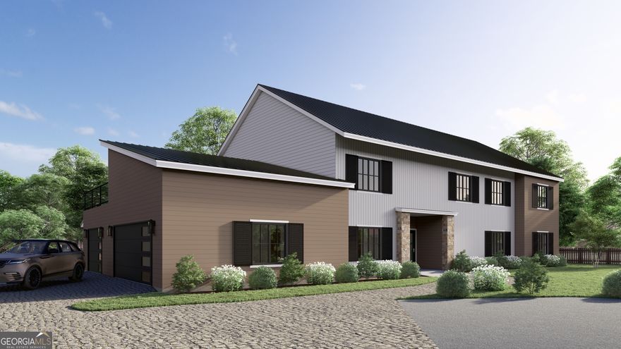 The Modern Farmstead East Cobb reimagines what is possible in Atlanta's luxury home market. The latest custom Earthcraft-certified home built by Kashi Custom Homes, beauty goes beyond skin deep to deliver an unmatched premium, modern living experience in sought after Walton HS district.  It starts with the side entry 3 car garage with space for your full collection, and dedicated charging for 3 EVs. Upon entering, the quietness of this home is apparent, thanks to triple pane Pella windows and well-insulated walls that deliver more than just greater comfort and energy efficiency. The main level open floorplan leads you to the family room, with its custom cloud ceiling, fireplace, and wall of windows. Open to the family room is the oversized professional kitchen with exquisite features including a double island, custom cabinetry, GE Cafe appliances, chef worthy induction cooktop, double ovens, and even a scullery for additional kitchen space.  This top tier kitchen is the life of the home, whether for a week night dinner or hosting a large gathering.  The scullery provides the ultimate prep space for events, even a large pass through window onto the covered porch for enjoying the private backyard. Speaking of outdoor living, head up the rear steps to the roof top deck for even more outdoor entertaining.  When the indoors call, head just inside the massive sliding doors to the second story loft, complete with beautifully designed wet bar area. 4 large bedrooms and 3 full bathrooms round out the 2nd floor.  Head back down to the main floor on the open riser stair case, a stunning feature with its white oak treads and artful chandelier.  A hidden feature is the elevator pit, ready to host a future elevator when needed. Round out the main floor with your primary suite on the main, this quiet refuge will be your spot to rest and relax, from the oversized bedroom, spa-like bath, and spacious closet. A second bedroom on the main plays double duty as a guest suite or home office. This Earthcraft home is loaded with state of the art high-performance, resilient, and renewable energy features designed to deliver an unmatched premium living experience, comfort, healthy air, and low operating cost. Achieve stunning performance and efficiency thanks to induction cooking, Rinnai heat pump water heaters, LG heat pump wash towers in both laundry rooms, a well-designed zoned Trane heat pump with built in dehumidifier and ventilation for fresh comfortable air. Save even more thanks to your very own electricity production via the solar panels on the roof. Resiliency is enhanced by the aesthetic black metal roof for durability, long life, and storm resistance. Being a premium all-electric home with solar, the future homeowner can opt to add battery back up and additional solar for further resilience and energy independence.  This is the home for the discerning buyer who is looking for more than the status quo in Atlanta luxury. Unleash what's possible.  Planned completion for August 2025.