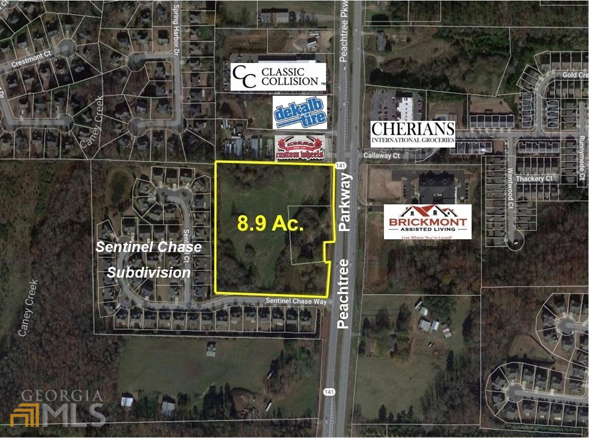 Two tracts for a total of 8.9+/- acres in great location of commercial and retail growth. Gentle topography with approximately 685 feet of road frontage on Peachtree Parkway (Hwy. 141). Strong traffic counts.