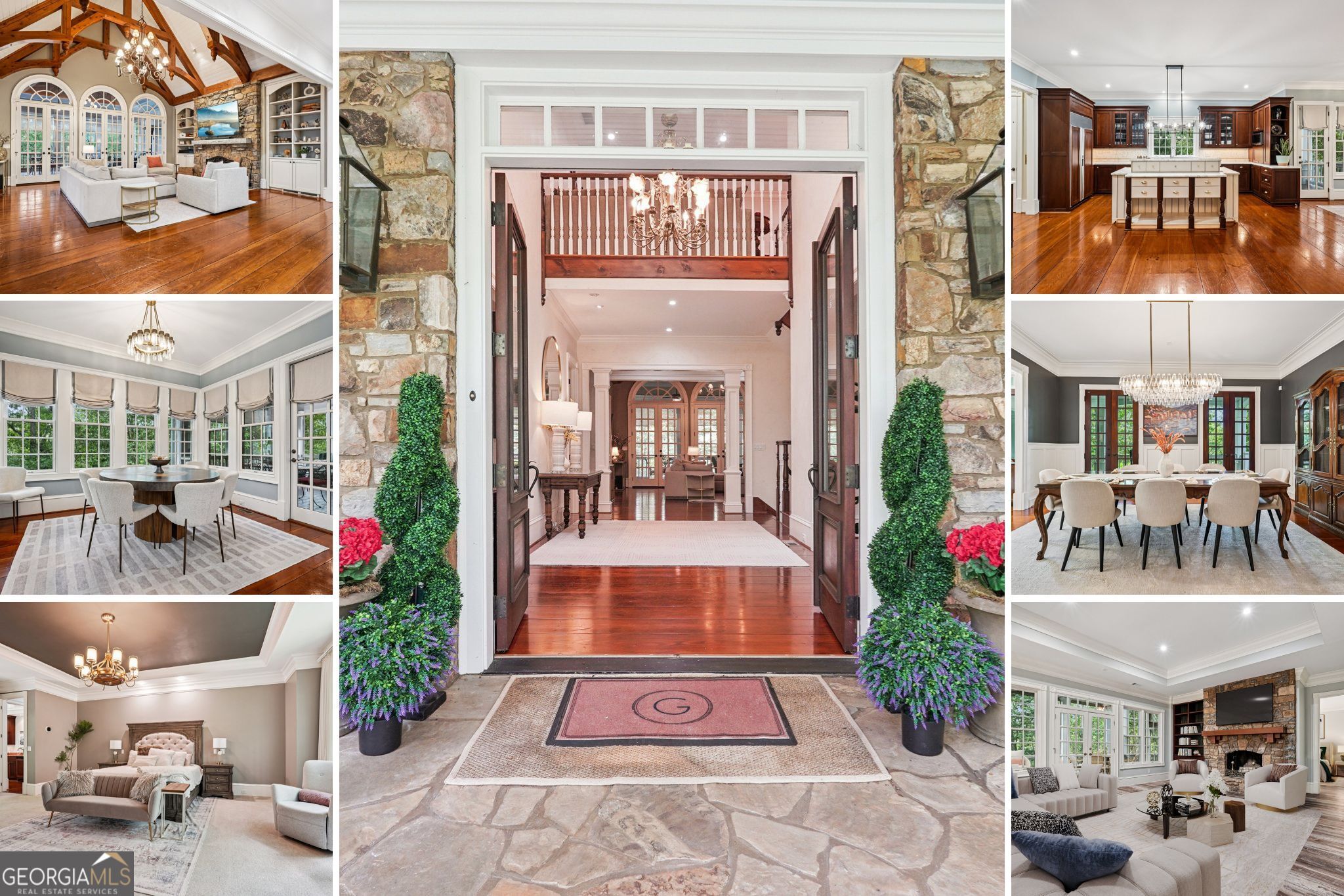 Welcome to 48 Kasten Run, Dahlonega-a sanctuary of luxury nestled in the prestigious Achasta community. This custom-built masterpiece, designed with the finest craftsmanship, includes a three-story custom elevator and stands proudly atop a hill, offering breathtaking views of the Achasta golf course, Chestatee River, and seasonal mountain scenery. Stepping through its doors, you're greeted by a recently updated elegant fusion of traditional Southern charm and sophisticated European flair. The main level captivates with an open-concept design, highlighted by stunning custom floors and artistically crafted millwork. The chef's kitchen, with its high-end appliances, breakfast area, and generous pantry, is a culinary dream, perfectly complemented by a butler's pantry and a grand separate dining room. The master wing with a serene His and Hers bathroom is a sanctuary all its own, offering a wet bar, a library, and access to a private outdoor lounge. An opulent second bedroom with its ensuite bath is discreetly positioned on the main floor, offering a serene and private retreat. Ascend to the upper level, where a comfortable loft invites relaxed gatherings. Two expansive bedrooms with ensuite baths are thoughtfully positioned on opposite sides for optimal privacy, while a third versatile room serves beautifully as a nursery or home office. A large cedar closet provides abundant, naturally fresh storage. The recently renovated lower level, with its own private entrance, full kitchen, and dedicated laundry room, can function as a completely separate living space-ideal for multigenerational living or long-term guests. This level also boasts an antique European wine cellar, a bonus room perfect for a workshop or home gym, and generous storage. For added convenience, the garage offers easy access to the elevator, ensuring effortless connection to all floors. A newly screened porch completes the space, framing enchanting views of the tranquil backyard and golf course. Positioned in a sought-after location, 48 Kasten Run isn't just a home; it's a lifestyle. With access to the Achasta amenities-swimming pool, Pickleball, tennis courts, hiking trails, and the Jack Nicklaus-designed golf course-it's an invitation to enjoy both leisure and luxury. Just minutes from Dahlonega Square and an hour from Atlanta, this residence offers an unmatched blend of seclusion and convenience. Disclaimer: All information deemed reliable but not guaranteed and should be independently verified. Photos & lot lines may be virtually staged to assist buyers in visualizing the property's potential. Contact the listing agent for more information or to schedule a private showing.