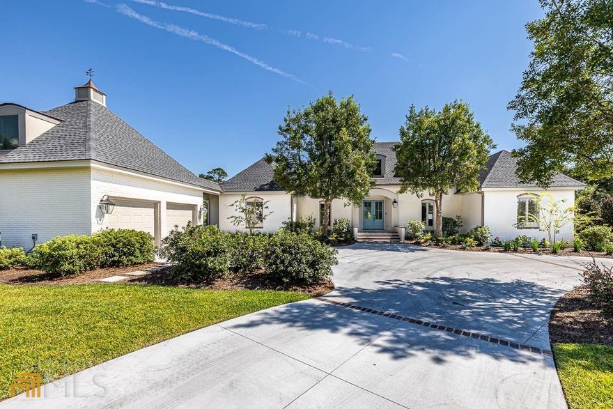 Situated on 2 platted lots (1 acre) with 291 frontage feet & stunning views of 13th hole of the Sea Island's Retreat Club Golf Course from terrace, the French inspired painted brick residence is nearing completion of a significant renovation: Main House Downstairs- new Kitchen w/ large island and high end appliances, Pantry with washer/dryer, Dining Room, Living Room w/ fireplace, Den w/ fireplace & wired for surround sound, Study, Wet Bar with refrigerator and icemaker, Powder Room, Office, and 2 Bedrooms w/en suite Bathrooms. Upstairs-Owner's suite/bath with large walk-in closet, laundry, and hall storage.  Two-car garage with storage and upstairs bedroom/bath with private entrance.  The lower level of the garage has an additional full bath.  New HVAC, plumbing, electrical, roof, & copper gutters. Renovation nearing the end of construction/scheduled for completion by late July. Just divine! Owner is licensed real estate agent in GA.