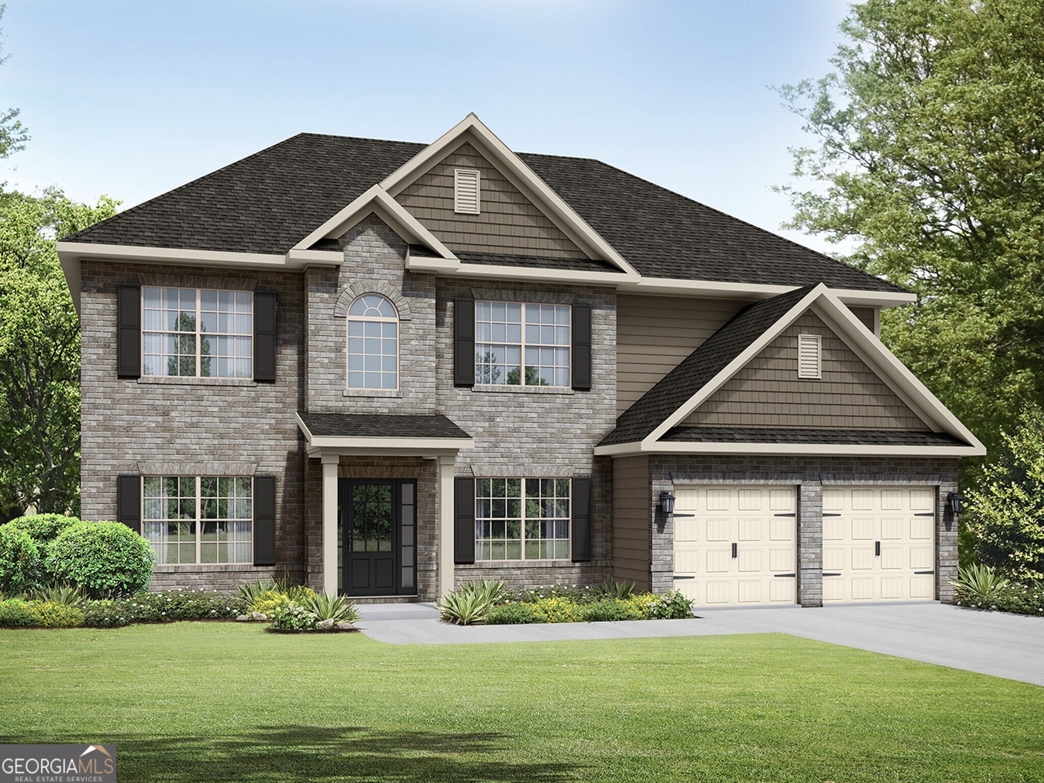 The Rochester plan built by Stephen Elliott Homes. Welcome to your dream home Stephen Elliott's newest community Ruby Creek Estates. With only 25 homesites and oversized 1 acre lots to choose from. This beautiful new construction community is located in the Top Fulton Co School district WestLake High School and 20 minutes from Hartsfield Jackson Airport and Downtown Atlanta. This stunning 5-bedroom 4 bath The Rochester floor plan will feature Luxury LVP Flooring throughout the first floor excluding bedroom on main, LVP stair treads and a bright interior with soaring ceilings. The home will include 42' wall cabinetry with cove crown and stainless-steel appliances with the double ovens and cook top that add a touch of elegance to the heart of the home and perfectly set up to prepare meals for entertaining, a Fireplace in the oversized Family room, a breakfast area perfect for family and friends gatherings, and a Separate Dining Room with wainscoating. The primary room has the Tile shower with a 5" drop-in tub with tile deck, a large walk-in closet, Master with sitting area, 3rd car garage, and a Large Covered Extended Patio. Ready 2025. Ask about our $20,000 anyway seller incentive with preferred lender. Please note, rendering is not of the actual home.