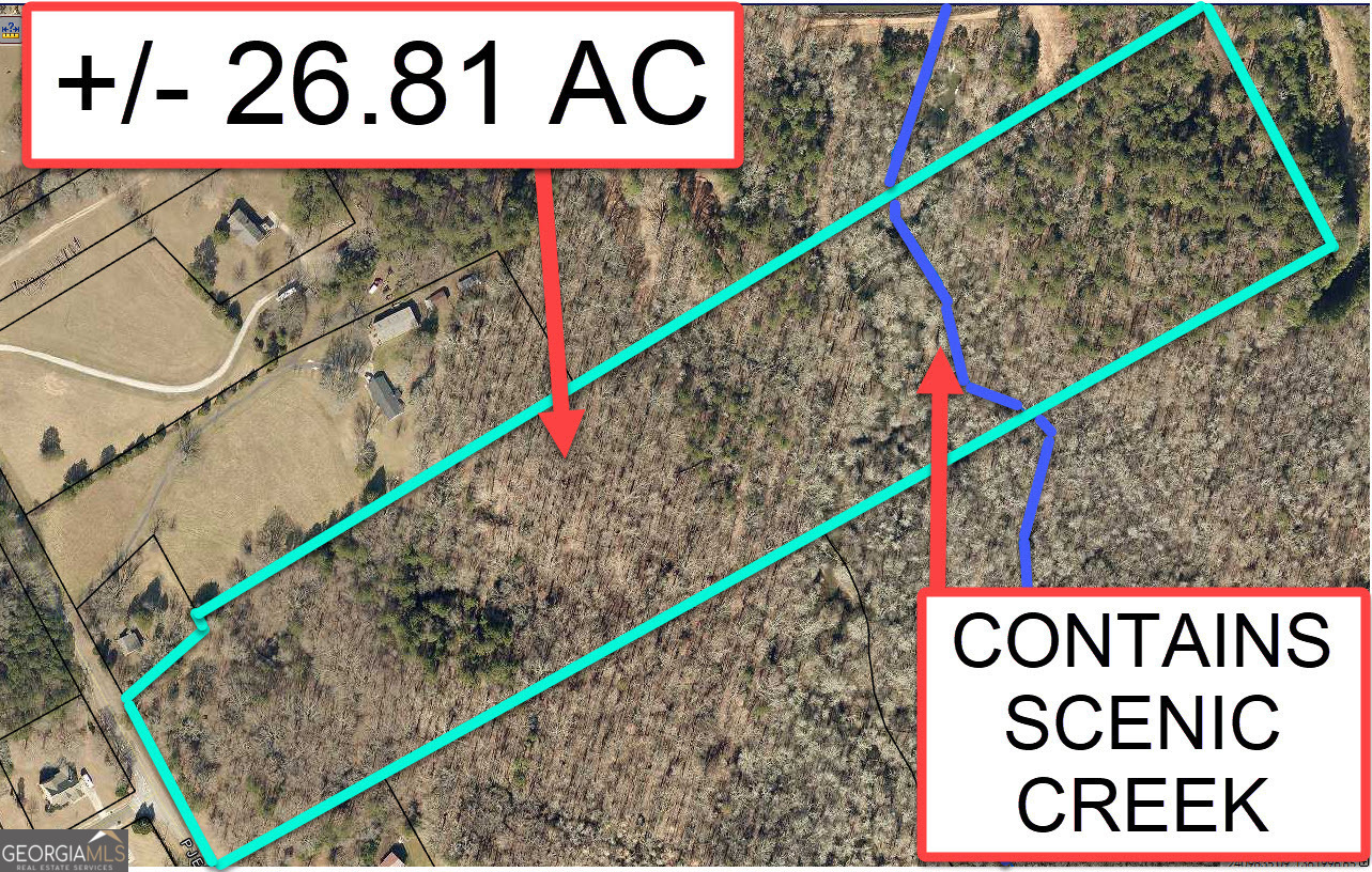 +/- 26.81 ACRES. +/- 389 LINEAR FEET OF ROAD FRONTAGE. CONTAINS SCENIC CREEK. PJ EAST RD, (JERSEY AREA) WALTON COUNTY, GA. This listing consists of a (+/-) 26.81-acre tract of land zoned A-1, rural estate, located along the east side of PJ East Road approximately 1.5 miles northeast of the town of Jersey, 6 miles southwest of the city of Monroe, and 9 miles southeast of the city of Loganville. The site contains (+/-) 389 linear feet of road frontage along the east side of PJ East Road. County water is available at the street. The site contains a tributary creek to Big Flat Creek which increases the appeal and recreational characteristics of the tract. The area along PJ East Road is a residential/agricultural district with custom-built homes on acreage tracts and scattered single-family residential tract developments. The tract has a moderately rolling and rolling topography with good aesthetic appeal and is heavily wooded with mature hardwood trees and a few mature pine trees. The rear section of the site (east section of the site) is bisected by a tributary to Big Flat Creek that is approximately 10-15 feet wide (with normal rainfall) and runs the entire length of the property from north to south. The remaining sections are "uplands" with a moderately rolling topography. The property is located within Zone 5 of the Walton County School District and subject to the terms of an intergovernmental agreement, students residing in Zone 5 shall have the option of attending school in either the Social Circle School District or the Walton County School District. The Walton County schools which serves the property include the Walnut Grove Elementary School, the Youth Middle School, and the Walnut Grove High School. The tract has potential to support division into multiple acreage tracts (likely 2 sites), use as an acreage residential estate tract, and a variety of recreational/agricultural uses. The property is shown by appointment only; please do not enter the site without permission.