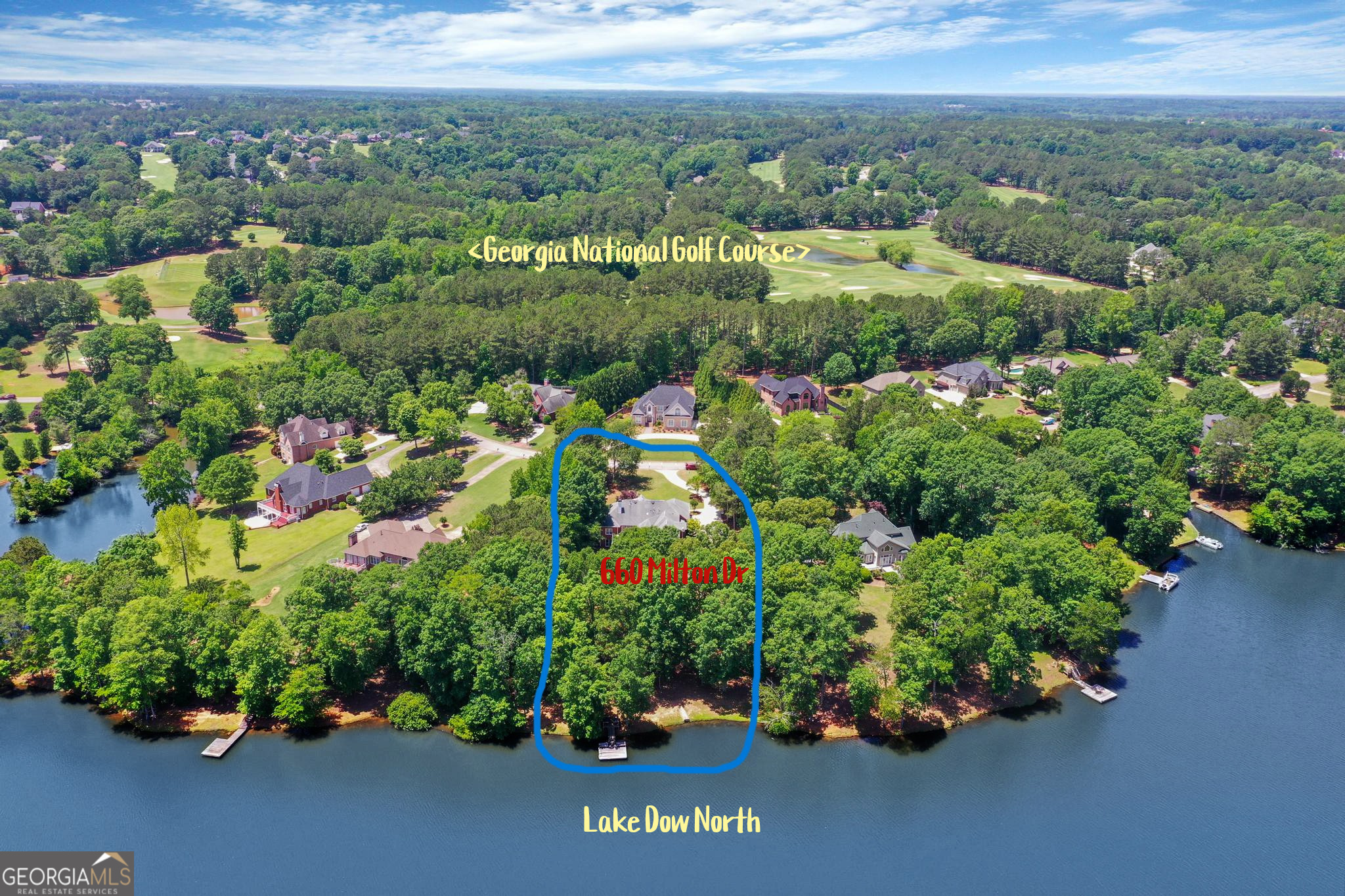 Magnificent Waterfront Brick Ranch in Prestigious Lake Dow North - Henry County's Premier Address! Nestled on a premium 1.5+ acre lakefront lot on Milton Drive, this fully renovated, one-of-a-kind estate offers unparalleled luxury and seamless living. This immaculate full-brick home features an open floorplan, gleaming hardwoods, designer lighting, a central vacuum system, and a state-of-the-art Sonus sound system throughout. Gourmet Kitchen: Enjoy a massive island, breakfast area, and top-tier appliances, flowing into a sunlit great room with custom built-ins, a fireplace, and stunning 180-degree lake views. Owner's Suite: A Ritz Carlton-inspired retreat with an enormous sitting area, breathtaking lake vistas, and a spa-like ensuite bath for ultimate indulgence. Terrace Level: Expansive family/rec room with fireplace, built-ins, full bath, boat door, additional garage, and ample unfinished space for a workshop or more, accessible via a lower driveway. Additional Features: 3-car garage on the main level, professionally landscaped grounds, and a rare combination of elegance and functionality. This Lake Dow North gem, with its lower driveway and additional garage, is a rare opportunity for luxurious lakefront living. Don't miss out!