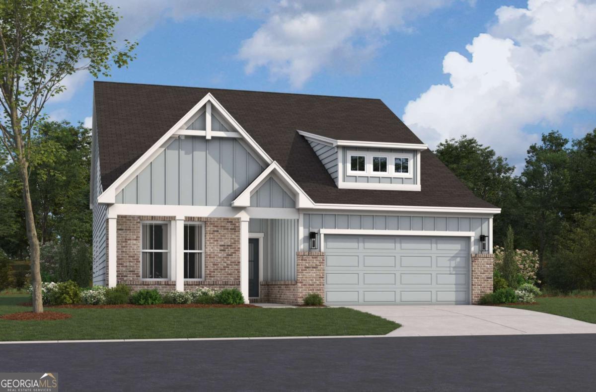 Welcome to The Brookwood, a charming single-family ranch style home located in our vibrant 55+ community of Gatherings at GreenHouse in Marietta, built by Beazer Homes. This beautifully maintained residence features 3 bedrooms and 2 baths, offering a perfect blend of comfort and convenience. With 1847 sq ft of living space, the open-concept layout includes a bright and airy great room, a modern kitchen with a massive island, stainless steel appliances, quartz countertops and a dining area ideal for both casual meals and entertaining. The primary suite has a luxurious en-suite bathroom with a large shower. two additional bedrooms on main level, perfect for guests or a home office. Step outside to enjoy the covered patio, providing a wonderful space for relaxation and outdoor activities. Additional highlights include 2 car attached garage with an EV charger Residents of GreenHouse will enjoy resort style amenities: large pool with lap lanes, pickleball, bocce ball courts, spacious fitness center with yoga studio, scenic 3 hole putting green, pet spa, indoor and outdoor gathering spaces. The home is conveniently located near world class shopping, restaurants and more - short distance to I-75 and 575, making it an excellent choice for those seeking a vibrant and engaging lifestyle. Beazer Homes is proud to be America's #1 Energy-Efficient homebuilder. Our homes have will have net HERS score 5 (and solar) with the lowest publicly reported scores among the top 30 U.S. homebuilders identified by Builder Magazine's Top 100 list. Take advantage of our special buyer incentives which may include closing costs, design studio upgrades, FLEX dollars, and more. Contact us today to learn more about how you can benefit from these exclusive offers. Photos and Renderings are of plan. This home is a To Be Built estimated for March/April '26 delivery. Buyer has ability to choose upgrades to personize their home.