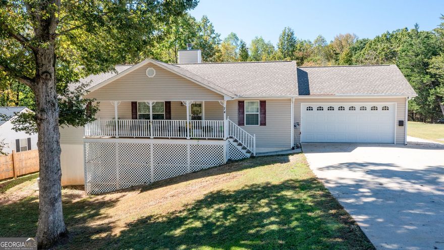 Welcome home to this beautifully maintained ranch-style home featuring a desirable split-bedroom layout, rocking-chair front porch, and full - partially finished basement. Inside, you'll find a spacious great room with a vaulted ceiling and a travertine-accented fireplace-perfect for cozy evenings. The kitchen boasts antique-finished cabinetry, stainless steel appliances, breakfast bar, and a open dining area for effortless entertaining.The primary suite offers a beautifully refreshed private bath, while two additional bedrooms share a large hall bath. The laundry and pantry combo is both functional and intentional providing plenty of storage  and the two-car garage provides plenty of space for storage or large vehicles. Downstairs you'll find the massive basement-with high ceilings, painted floors, and a finished flex-room with a full bathroom-offering endless potential for an in-law suite, home gym, playroom or office.The true highlight of this property is the outdoor entertaining area - its the ultimate backyard retreat with a deck made for dinners, a hot tub for unwinding, a pool for summer days, and a firepit for cool evenings. No worries if the power goes out - the main living area has a Generac generator. Conveniently located near shopping, dining, and top North Georgia amenities-quiet subdivision with NO HOA.