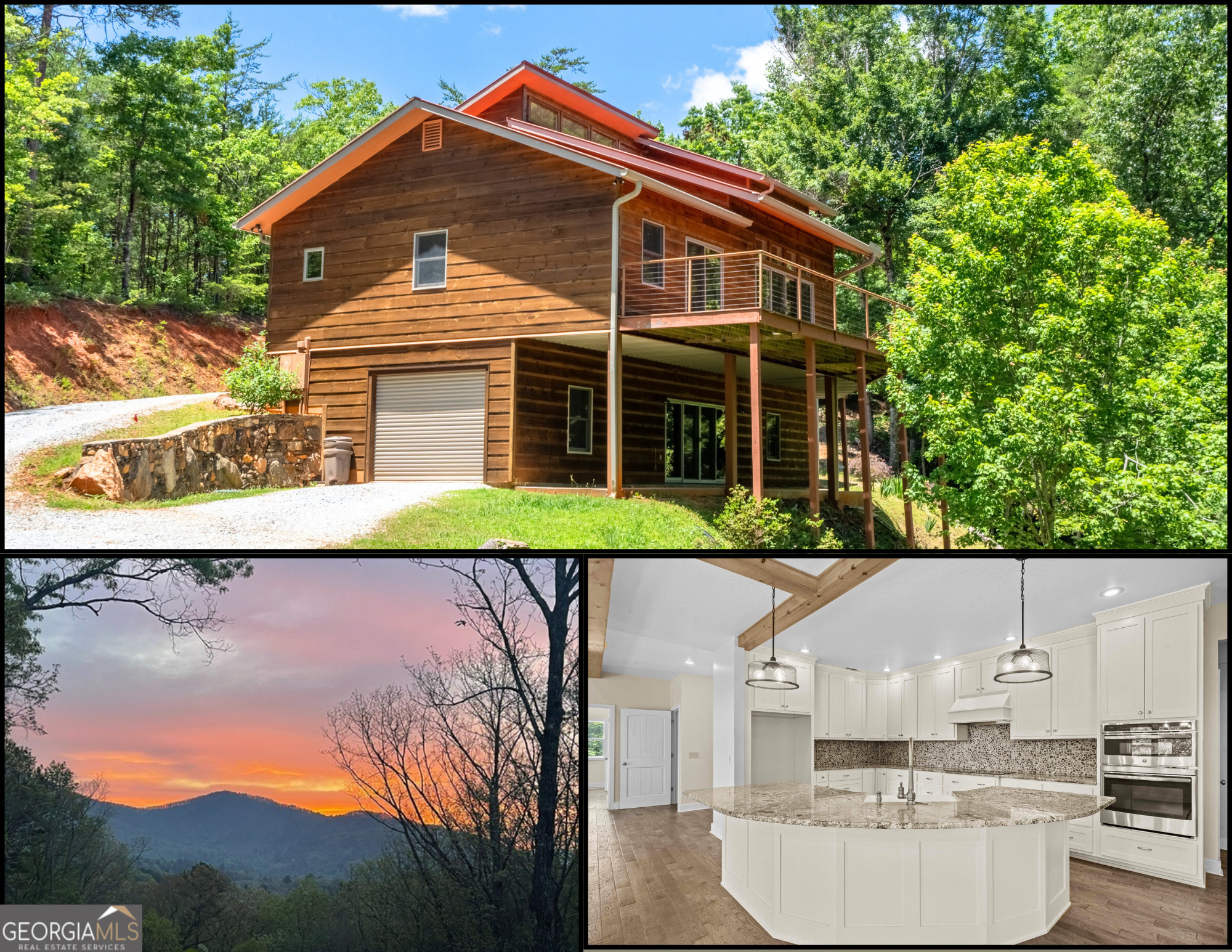 Mountain Top Retreat! Top of the ridge with a gorgeous view! End of road privacy awaits with this gorgeous 3 bedroom, 3.5 bath home situated on 2.25 acres. Entering the home, you will be greeted by a beautiful staircase and large windows taking in the view! On the main level is an absolutely gorgeous custom kitchen with granite countertops and solid wood cabinets, which adjoins the dining and living room. Just off the kitchen is a half bath and a perfect laundry room featuring a utility sink, countertops, and cabinets! Concluding the main level is the master suite with glass doors to access the deck, his and hers closets, double vanities, and a tiled walk-in shower. Upstairs is two bedrooms with a full bathroom, and downstairs is a one car attached garage, a full bathroom, and a large unfinished space for you to do whatever you would like with it! This amazing custom-built home is a must see! Located convenient to lakes, hiking, wineries, and one of the best Main Streets that the North Georgia Mountains has to offer!