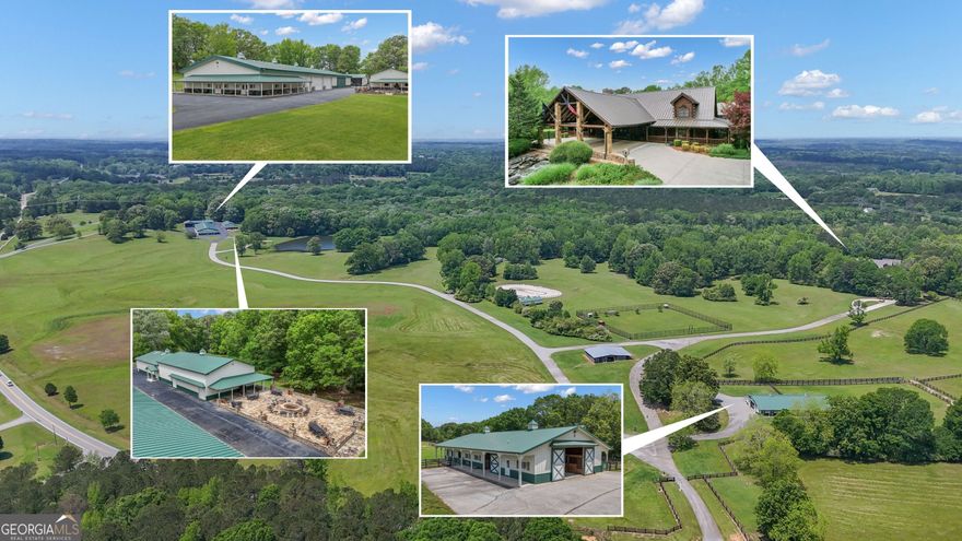 Watch Video! Experience unmatched luxury and recreation on 357 acres with over a mile of Flint River frontage and 4,000 ft along Bear Creek. This gated estate features a custom built loghouse and multiple high-quality steel Morton buildings. LOGHOUSE Stunning custom-built main house. Drive up to your own mountain style log retreat with a welcoming waterfall and around 20,000 finished sq ft. 2-story foyer entry and formal living space. A total of 5 bedrooms and 7 full bathrooms at the main house. There are two primary suites on the main floor. Custom kitchen with two working islands featuring copper hightops, breakfast area with fireplace, 3 ovens, large gas cooktop, built-in fridge and freezer. Laundry rooms on the main floor and upper floor. Pool with hot tub and stone fireplace. 12 seat theater with rumble seats. Gym room & sauna. Double deep garage holds 6+ cars with two industrial height doors and one standard door. Head upstairs to 3 suites, one suite is set up as an executive home office. Come hang out in the basement and be transported to an elegant lounge area with several gathering spaces, fireplace, library, copper ceiling, multiple TVs, full bar, wood paneled walls and columns, and game room with full bath. Large bonus room with full bath. Featured utility info: whole house automatic generator, 7 AC units, meridian phone system, Control4System for whole home TV controls, Rain Bird sprinkler system, commercial water drains. SMOKEHOUSE is your separate entertainment venue that includes a large performance theater with a full stage, 24 premium seats, flexible space for additional tables and seating, conference room, catering kitchen, and large stone patio space with firepit. CHICKENHOUSE Make way for your vehicles and guests at the Chickenhouse with Bunkhouse. This is a hotel style guest house with 5 bedrooms and 5.5 bathrooms connected to two enclosed drive through maintenance bays for vehicles, and open bays for additional RV and recreational storage. Water and air compressors built-in on each side of the shops. Fuel tanks on site. Additional 4 RV hook up stations with two around the private pond with electricity and water plus a blackwater connection site near two of the RV pads in front of the Chickenhouse. Both the Chickenhouse & Smokehouse are on backup generators. HORSEBARN Bring your animals to this 11 stall stables featuring a tack room with laundry hook ups, office with half bath, storage room, wash stall. Connected to 3 paddocks. GOKART TRACK & BARN Small GoKart Track and barn is located just off the main property road and also leads to the Equipment Sheds, three additional open bay storage buildings tucked away in the woods on the path to recreational trails. LOCATION Over one mile of road frontage on Woolsey Rd. Conveniently located about 4 miles to the local regional airport south of Atlanta and less than 24 miles from Hartsfield-Jackson Atlanta International Airport. 13 miles to Piedmont Fayette Hospital or 17 miles to Piedmont Henry. 15 miles to Trilith Studios.