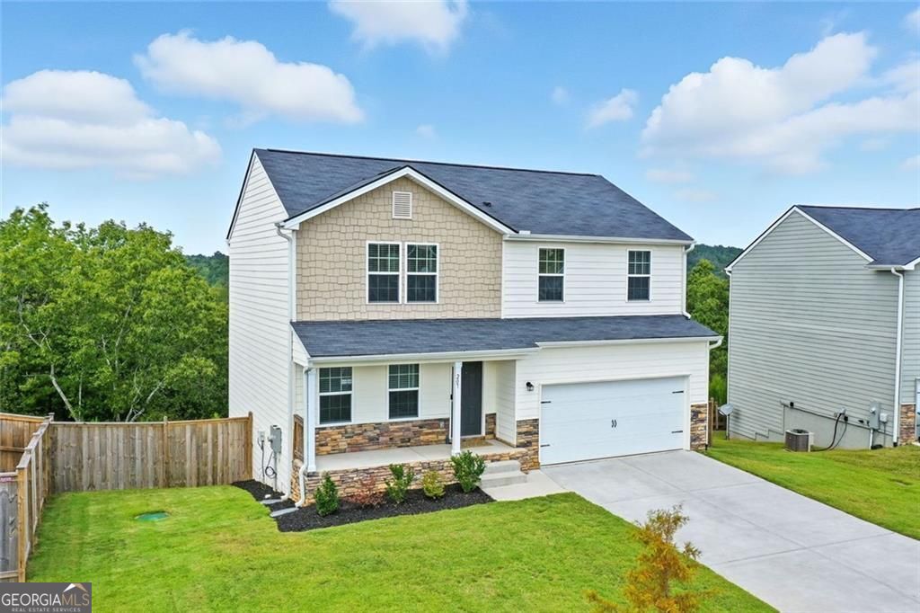 Open flow, natural light, and space where it counts-this one checks all the boxes. Set at the end of a cul-de-sac on one of the only (few) basement lots in the neighborhood, this move-in ready home makes a strong first impression and keeps delivering. The main floor brings everyone together with a connected living, dining, and kitchen space that's as functional as it is welcoming. The kitchen stands out with granite countertops, white cabinetry, stainless steel appliances, and a large breakfast bar made for casual meals and catching up. A guest bedroom and full bath on the main level create options-perfect for overnight visitors or a tucked-away home office. Upstairs, three additional bedrooms, including the spacious primary suite, are all just steps from the laundry room for everyday convenience. A dedicated home office space upstairs gives you room to focus in a bright, private corner of the home. Need more space? Downstairs, the fully finished daylight basement with its own private entrance gives you the flexibility most homes can't. A large bonus room, additional bedroom and full bathroom, flex space, and oversized storage mean there's room for a gym, guest suite, playroom-or all three. Out back, the fenced yard sets the stage for outdoor dinners, lawn games, or just letting the dog run free. Community perks include gathering pavilions, tennis courts, a basketball court, and a soccer field, just minutes from your front door.