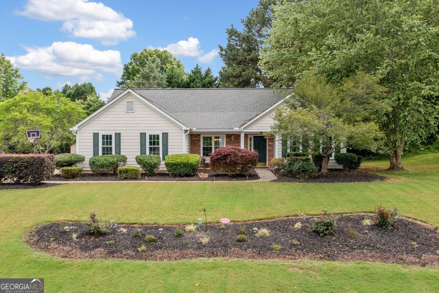 Welcome to easy living in the sought-after River Hill neighborhood. This stepless ranch offers comfort, style, and smart updates throughout. The open concept floor plan connects the living, dining, and kitchen areas, creating a bright and welcoming space perfect for everyday living and entertaining. With three bedrooms and two bathrooms, the layout is ideal for a variety of lifestyles. The primary suite is tucked away for privacy and offers a peaceful retreat at the end of the day. Fresh updates bring peace of mind and added value, including a new roof, new gutters, new windows, and new sliding door. Step outside to enjoy the level half-acre yard, offering plenty of space to garden, play, or relax under the open sky. Whether you are looking for your first home or ready to simplify with single-level living, this home delivers comfort and convenience in a friendly neighborhood close to everything you need.