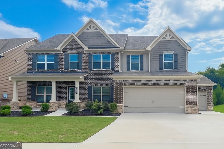 Welcome to this stunning five-bedroom, three-bathroom home that features a bright and open floor plan with plenty of space for comfortable living and entertaining. The main level includes a spacious kitchen with granite countertops, stainless steel appliances, abundant cabinet storage, a large center island, and a sunny breakfast area. A separate dining room adds a touch of elegance for formal meals, while a versatile flex room offers the perfect space for a home office or study. Additionally, there is a guest bedroom on the main floor with a full bathroom. Upstairs, you will find four generously sized bedrooms and a secondary family room that provides extra space for relaxation or play. The oversized owner's suite features a cozy sitting area and a luxurious spa-inspired bathroom with a double vanity, soaking tub, walk-in shower, and a spacious walk-in closet. The three secondary bedrooms share a well-appointed full bathroom. A convenient laundry room is also located on the upper level. Step outside to enjoy the large backyard, ideal for outdoor gatherings or quiet evenings. This home is located in a desirable community with access to swim and tennis facilities, a playground, and it falls within a top-rated school district. You will also enjoy easy access to Highway 316, along with nearby shopping, dining, and parks. Do not miss the opportunity to make this beautiful home yours. Schedule a showing today and experience all it has to offer. Welcome home!