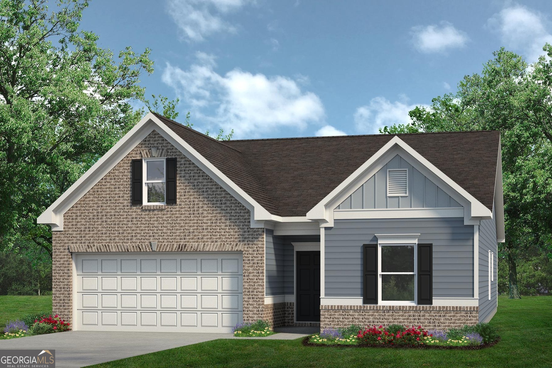 Move in Ready November 2025! The Bradley plan by Smith Douglas Homes in the community, Bryson Farms. This stunning ranch plan offers 3 spacious bedrooms and 2 full baths, designed for both comfort and style. At the heart of the home, the impressive kitchen features upgraded cabinetry, granite countertops, a stylish tile backsplash, and a large island with pendant lighting-perfect for entertaining. The kitchen seamlessly opens to the inviting family room, complete with an elegant electric fireplace. The private Owner's Suite is a true retreat, boasting double vanities, a relaxing garden tub, a separate tile shower, and a private water closet. Photos representative of plan not of actual home. Our decorated Model Home and Sales Center is now open daily Mon, Tues, Thurs, Fri, Sat (10am-6pm); Wednesday (1pm-6pm); Sunday (1pm-6pm). Come visit us today!